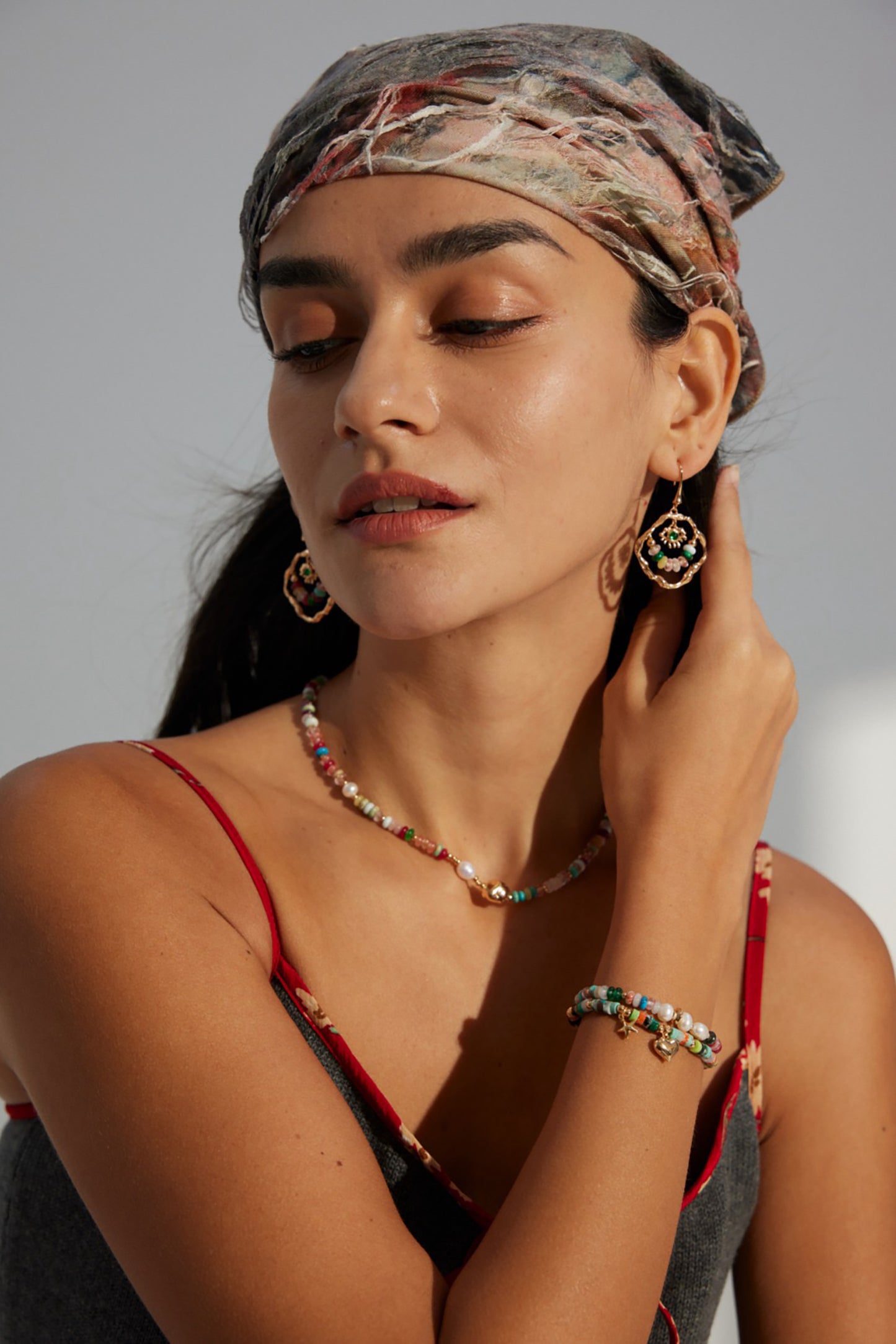 Colorful Gemstone With Pearls Bracelet