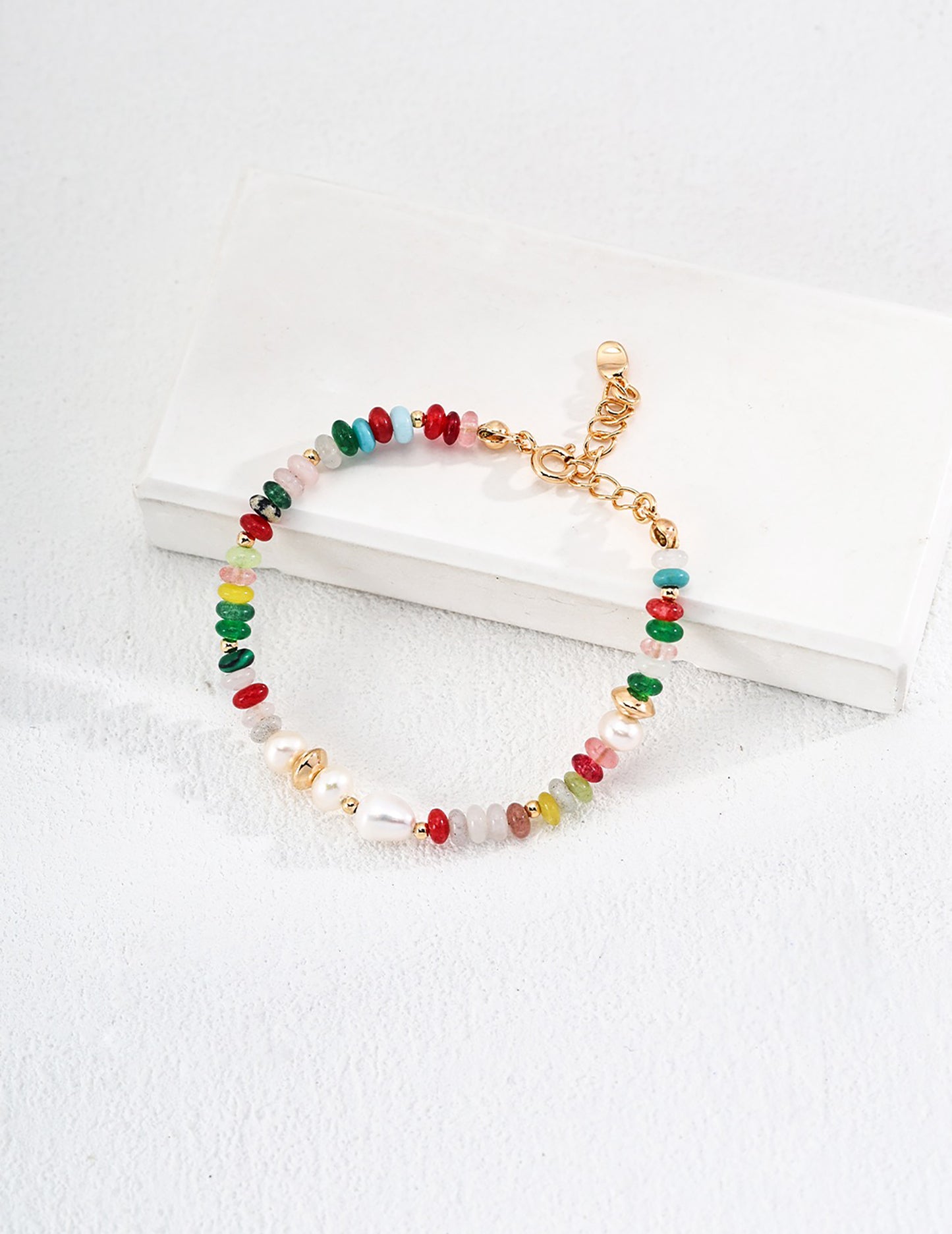 Colorful Gemstone With Pearls Bracelet
