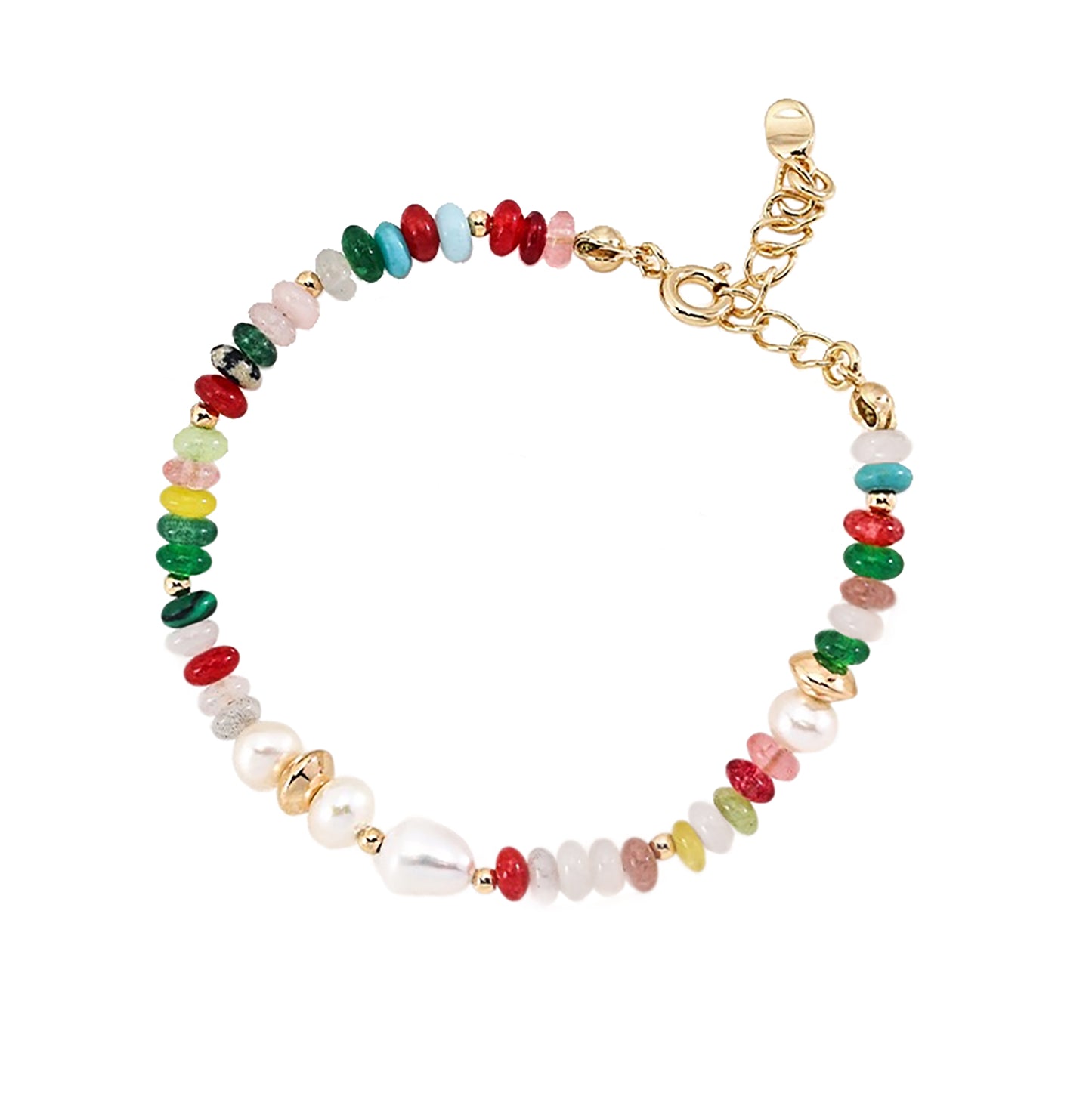 Colorful Gemstone With Pearls Bracelet