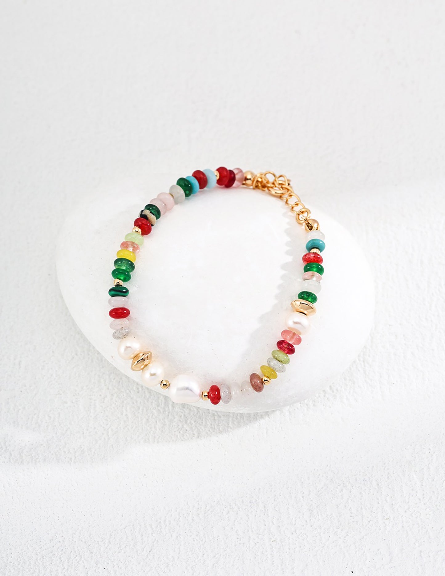 Colorful Gemstone With Pearls Bracelet