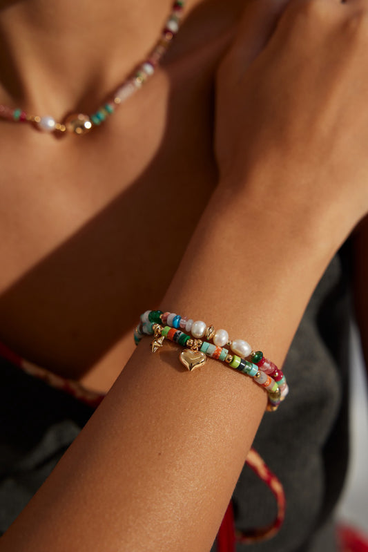 Colorful Gemstone With Pearls Bracelet