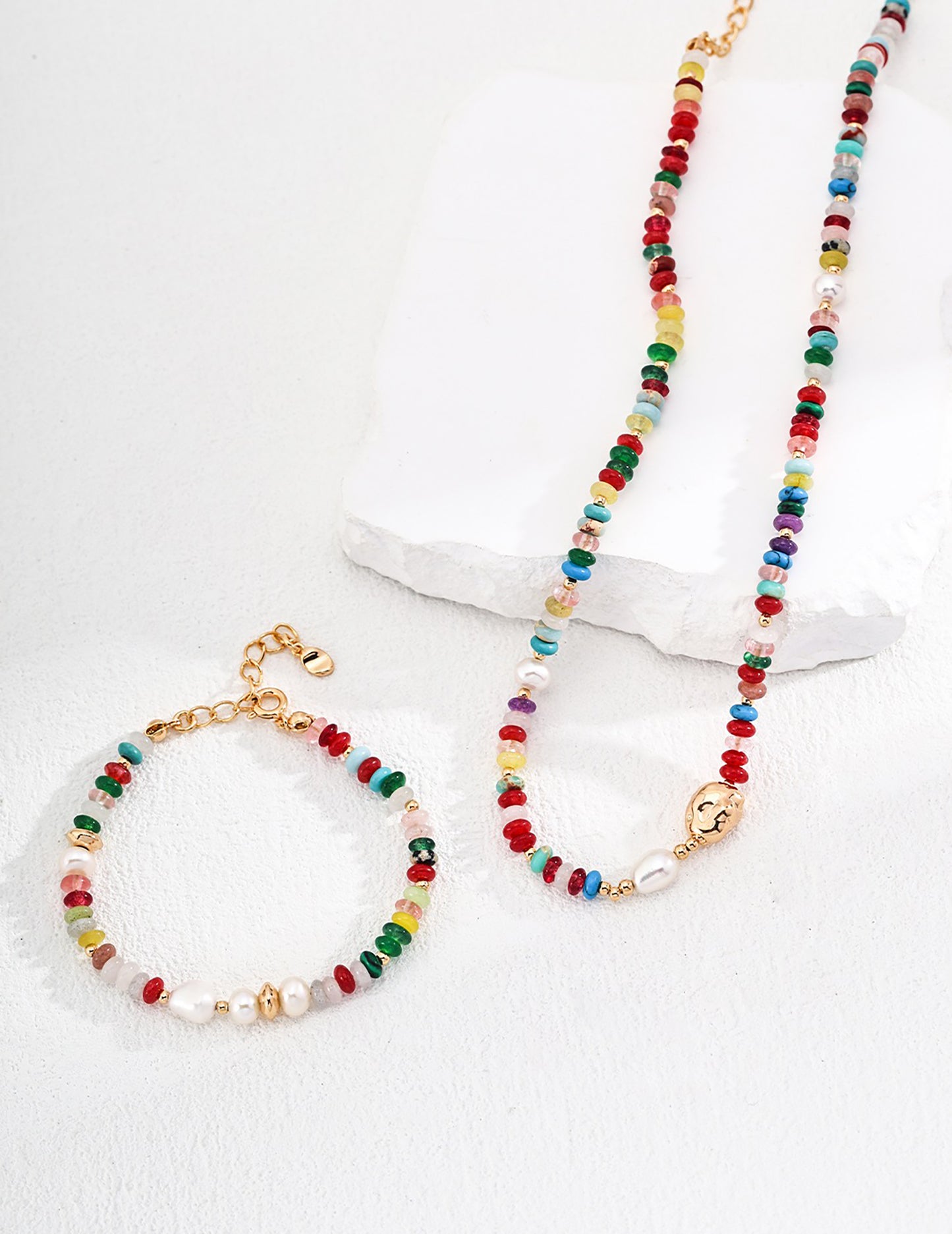 Colorful Gemstone With Pearls Bracelet
