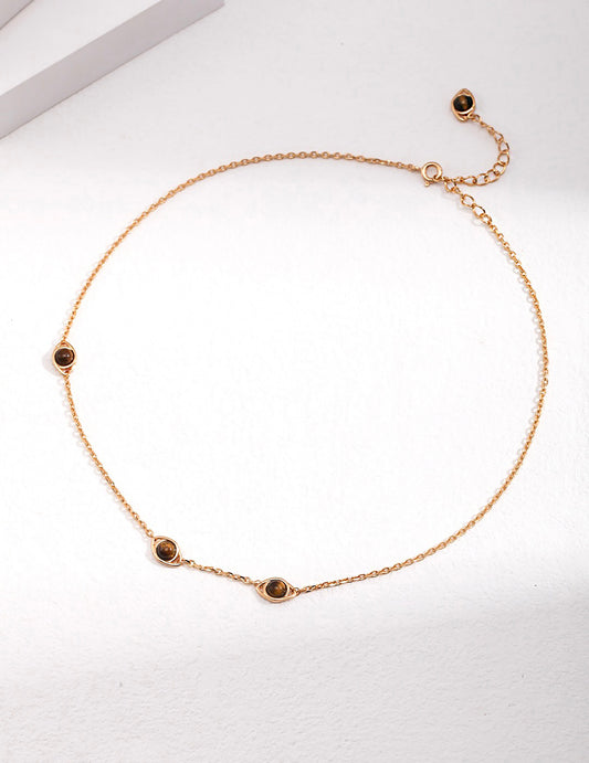 925 Silver Plated Gold With Tigereye Pendant Necklace