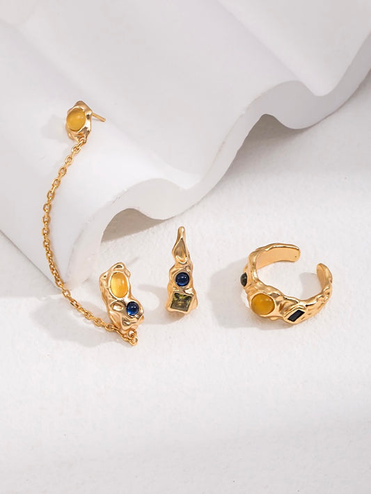 Unbalance Gold Colorful Stone Earring Cuff
