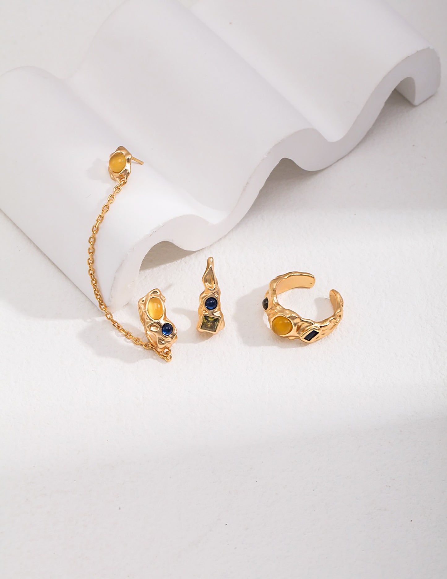 Unbalance Gold Colorful Stone Earring Cuff