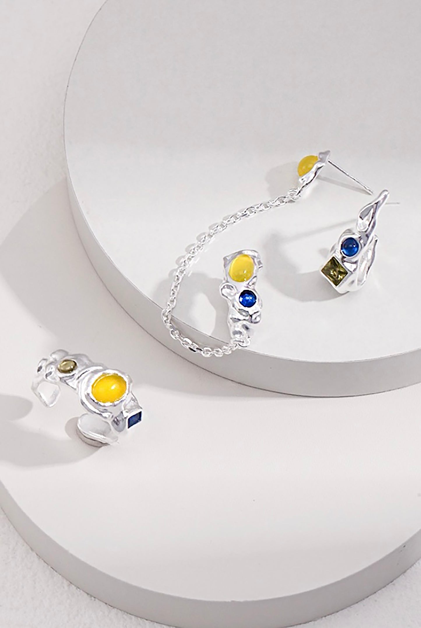 Unbalance Gold Colorful Stone Earring Cuff