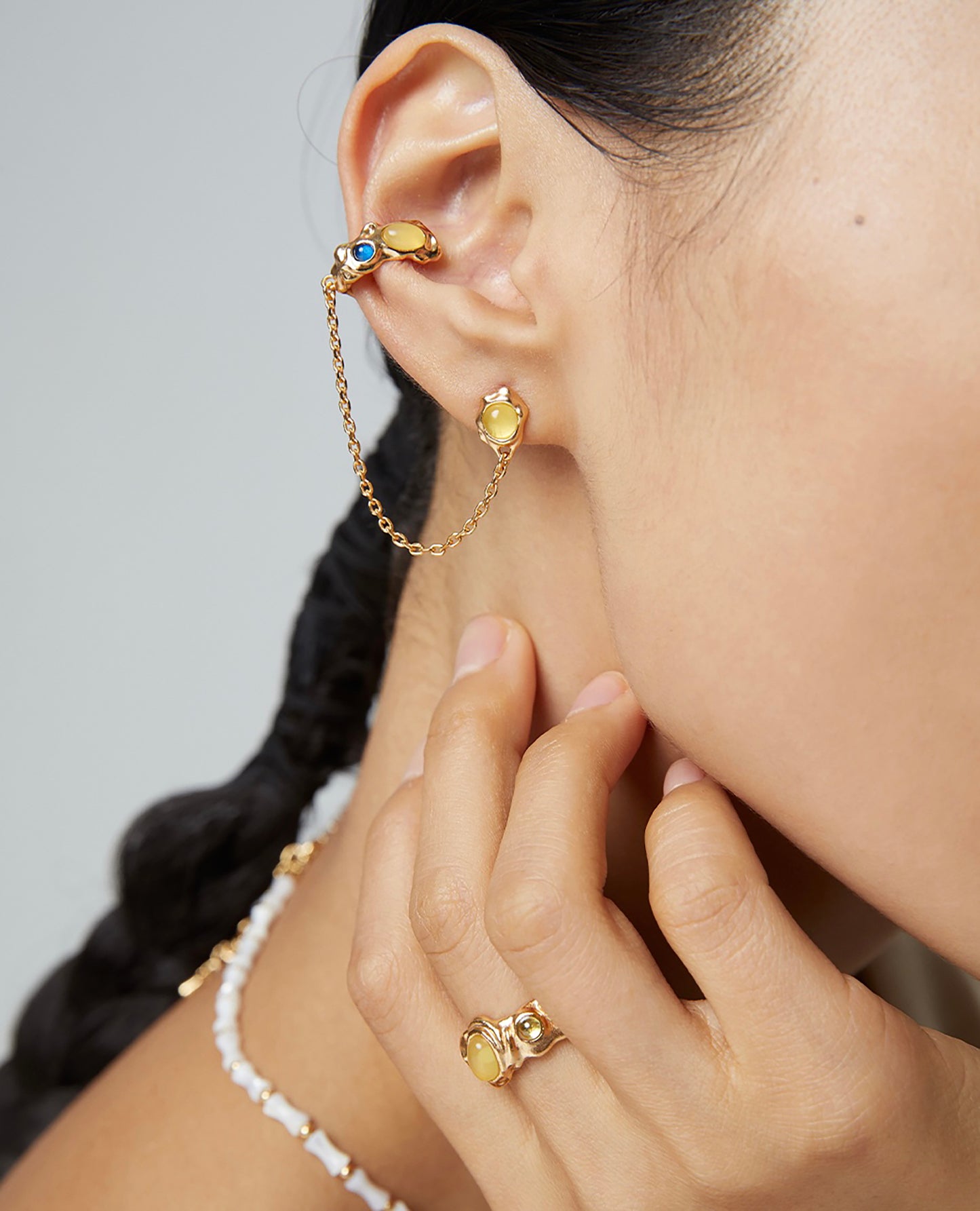 Unbalance Gold Colorful Stone Earring Cuff