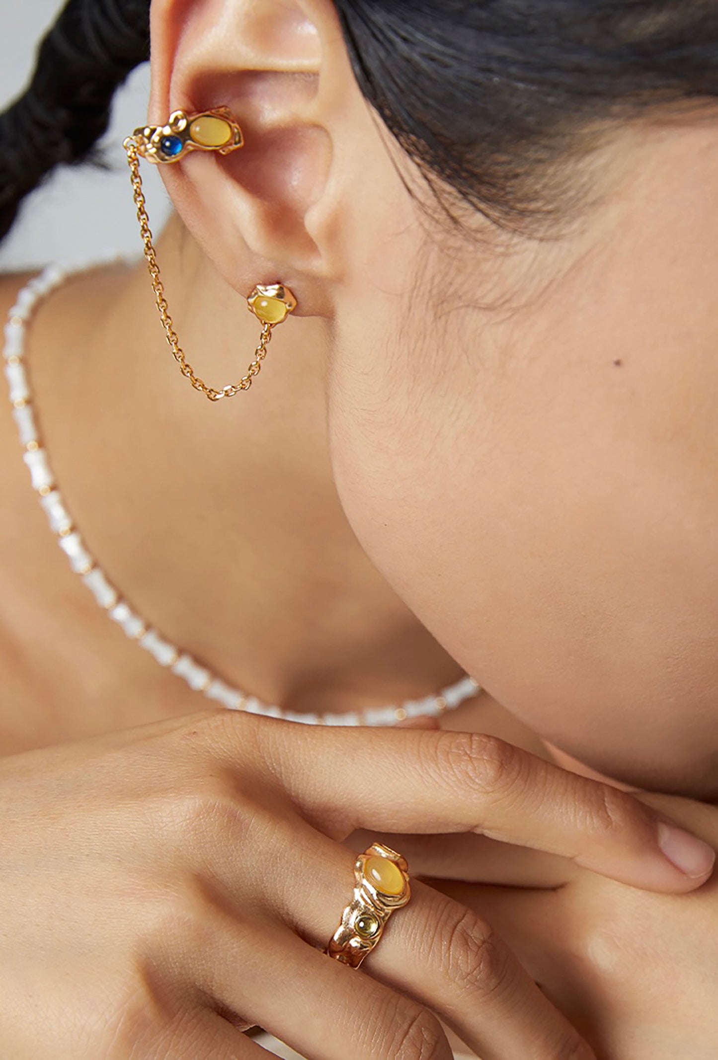 Unbalance Gold Colorful Stone Earring Cuff