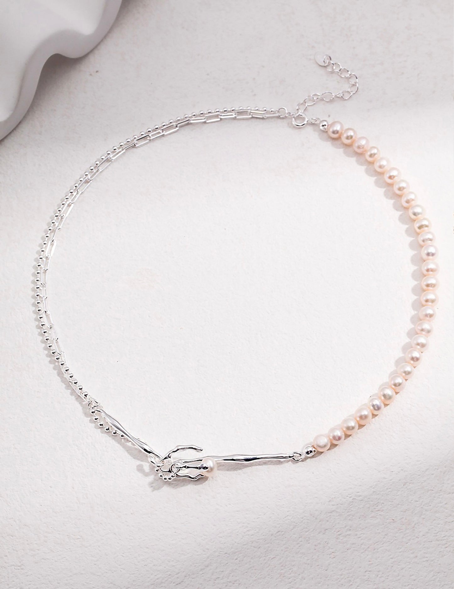 Sterling Silver Branches With White Pearls Statement Necklace