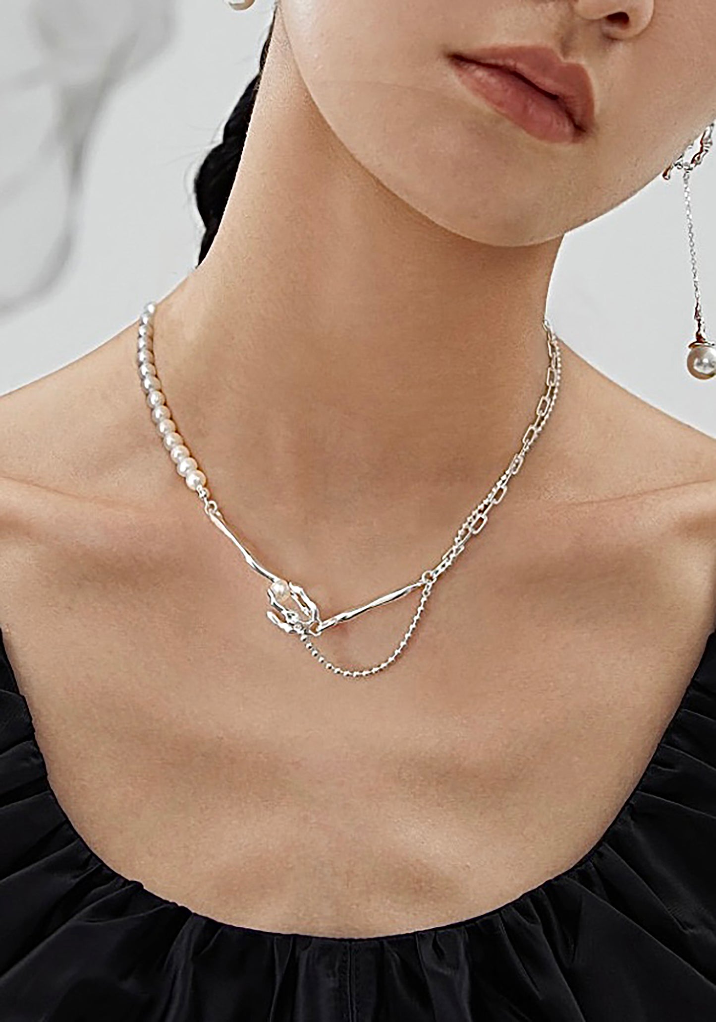 Sterling Silver Branches With White Pearls Statement Necklace