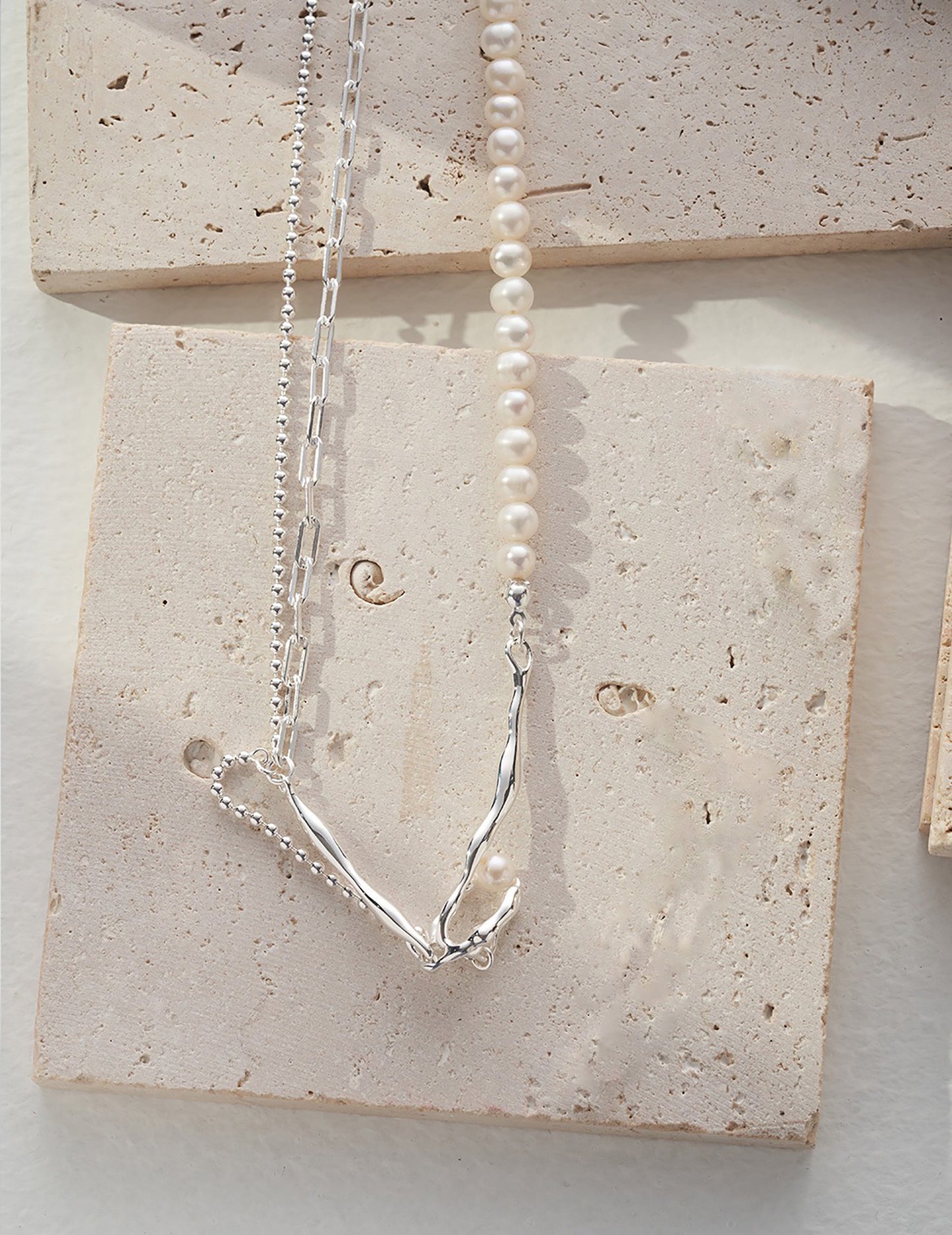 Sterling Silver Branches With White Pearls Statement Necklace