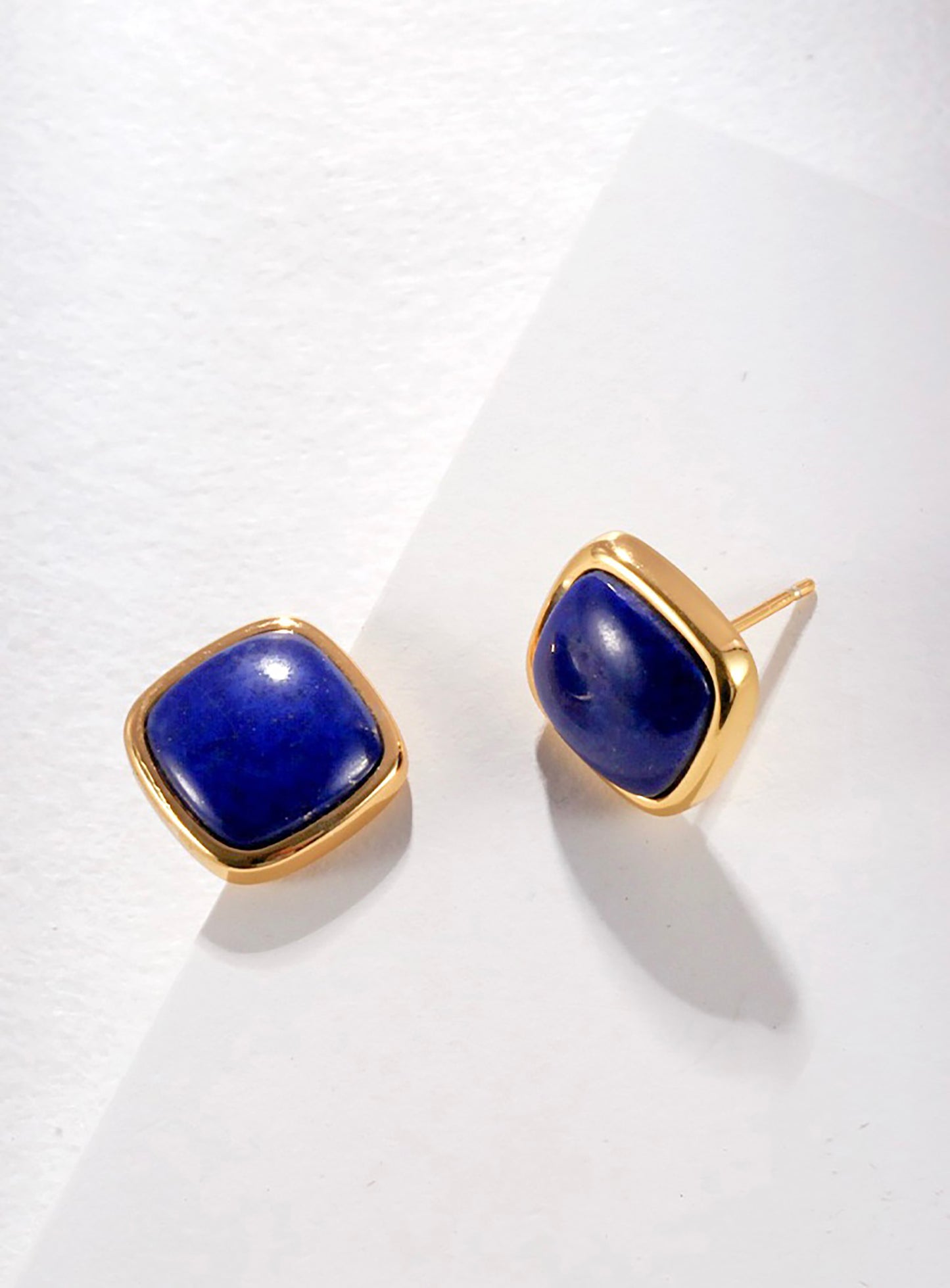 Square Lapis Gold Stud Earrings