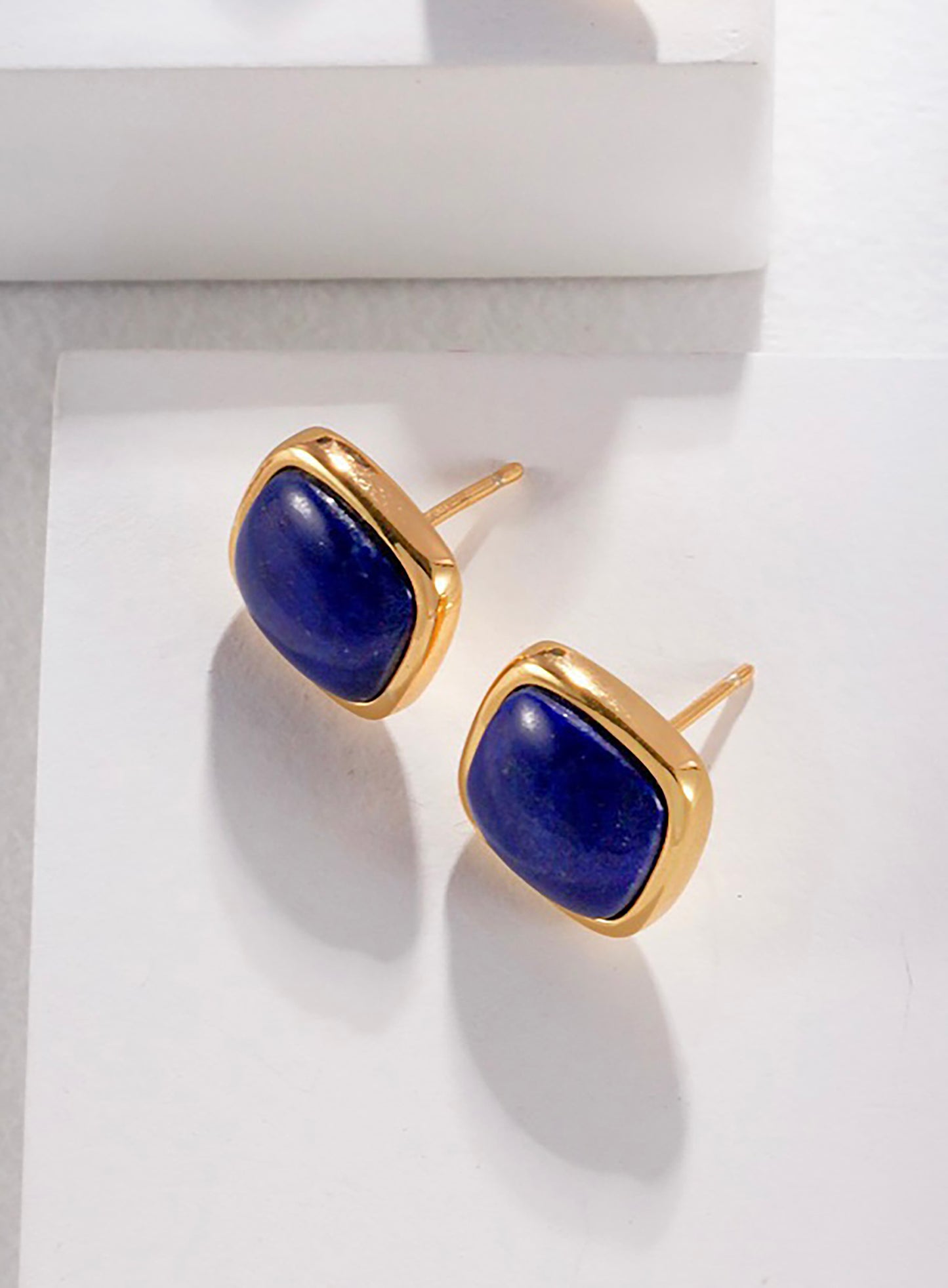 Square Lapis Gold Stud Earrings