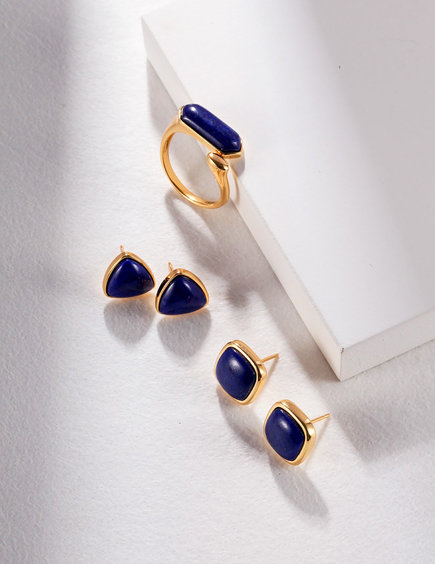 Square Lapis Gold Stud Earrings