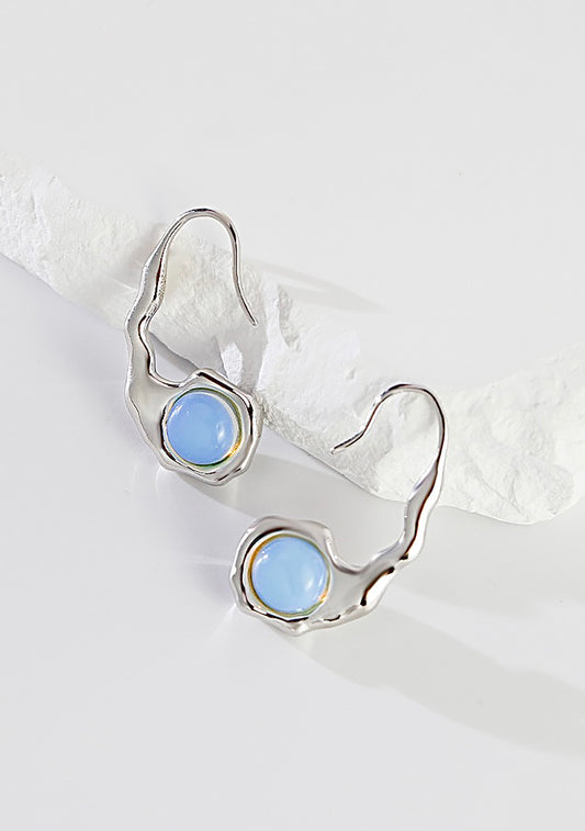 Opal And Black Agate Two Side Silver Earrings Only One Piece
