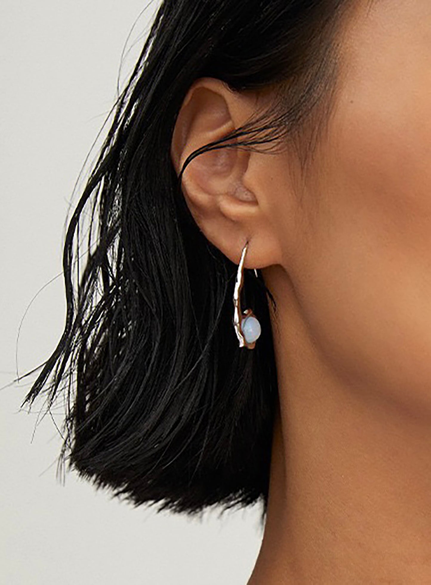 Opal And Black Agate Two Side Silver Earrings Only One Piece