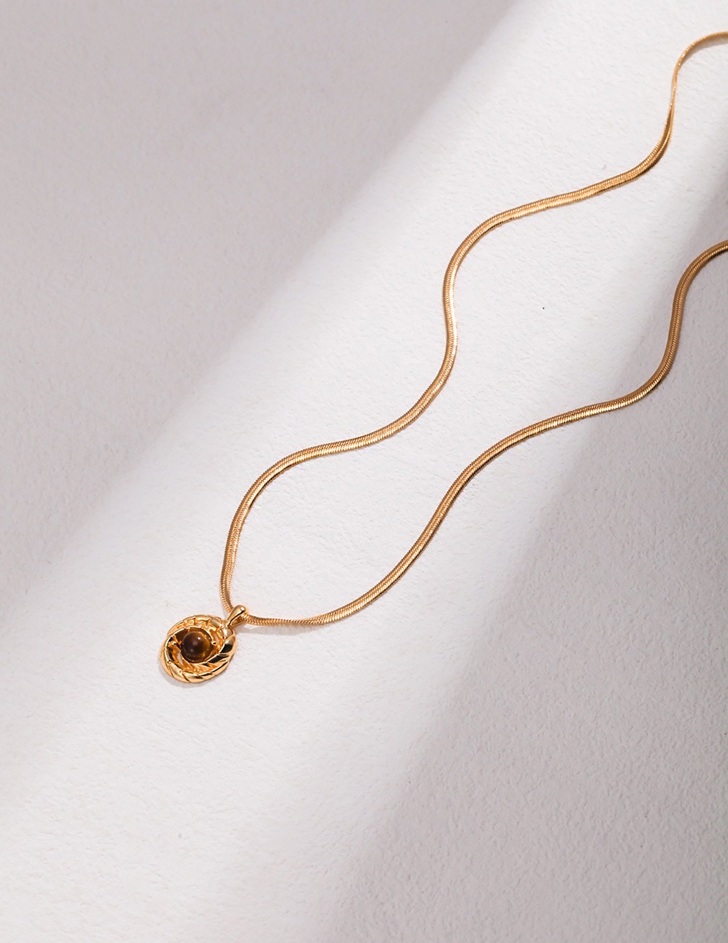 Gold Plated Silver Tiger-eye Pendant Snake Chain Necklace