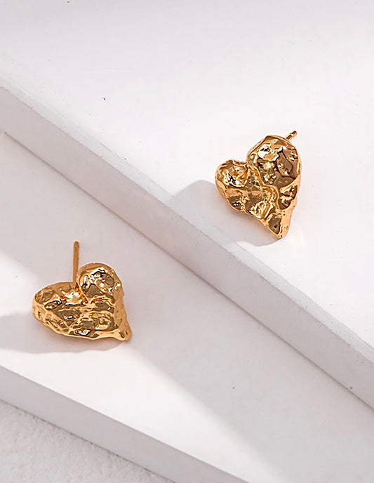 Heart Gold Plated Silver Stud Earrings