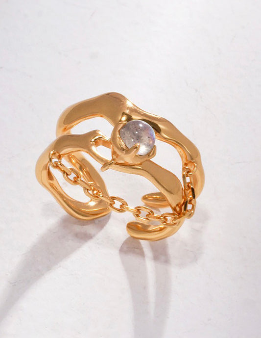 18K Gold Plated Silver With Moonstone Ring