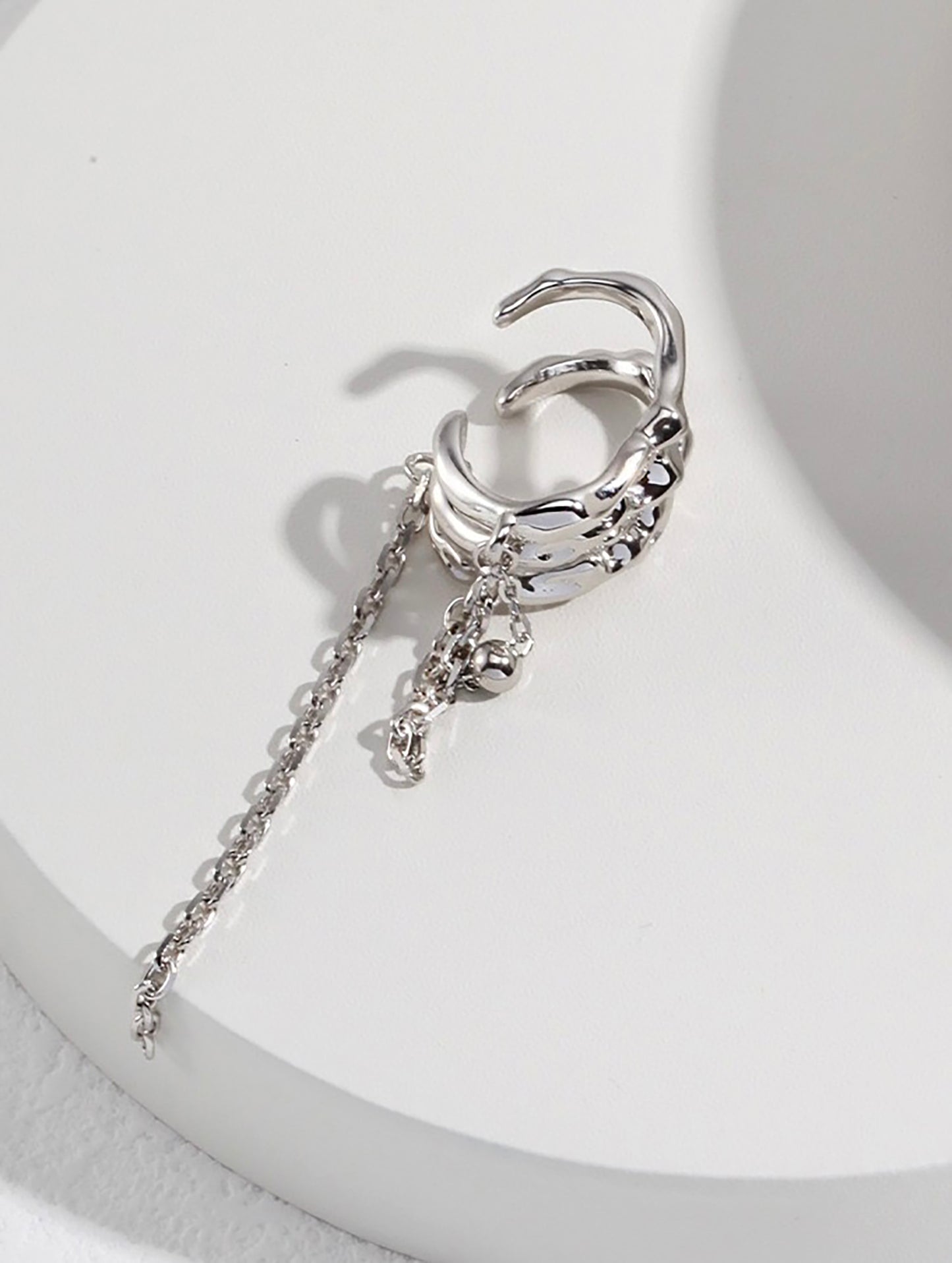 925 Silver With Tassel One Piece Earrings Cuff