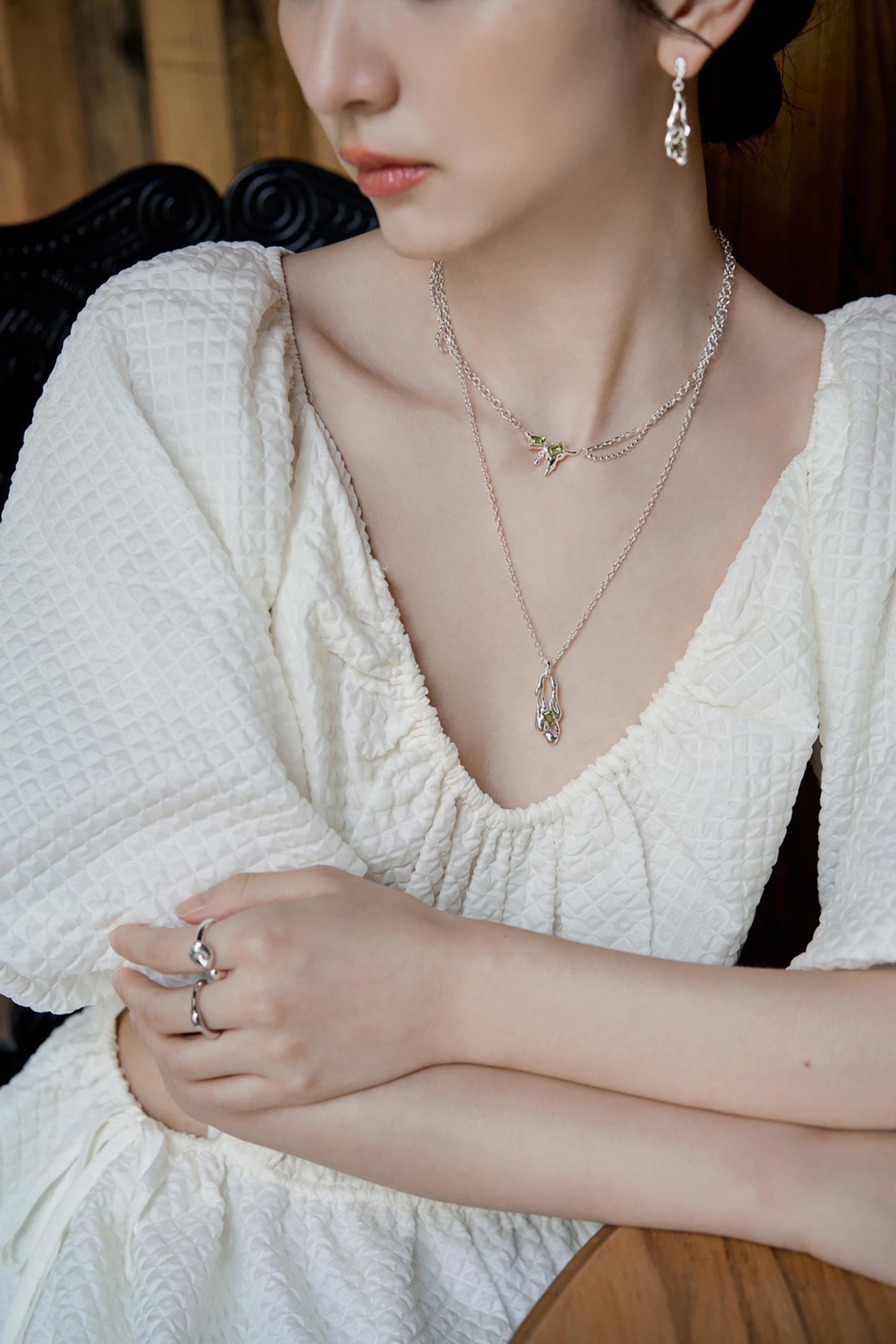 Lava Shaped 925 Silver With Topaz Pendant Necklace