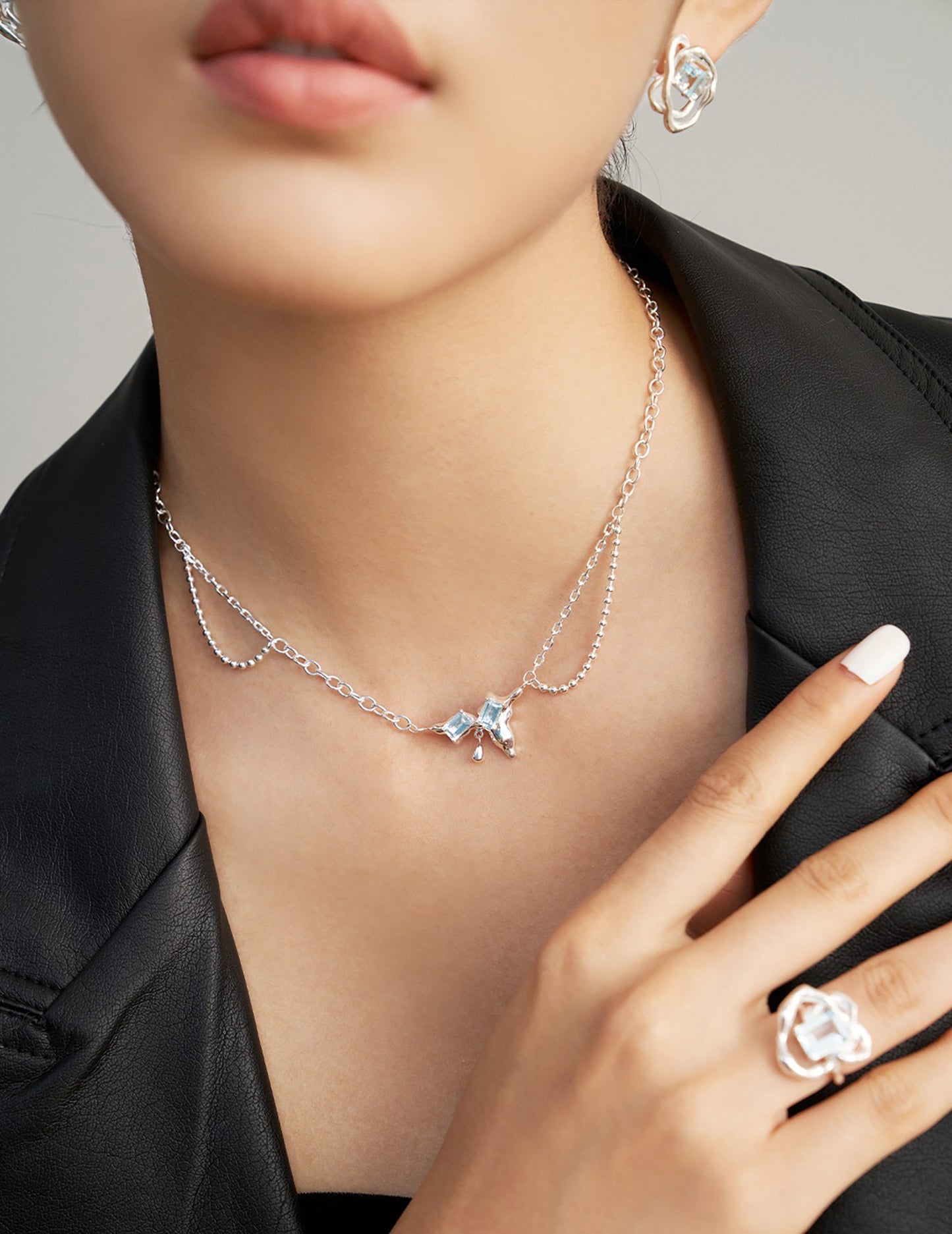 Lava Shaped 925 Silver With Topaz Pendant Necklace