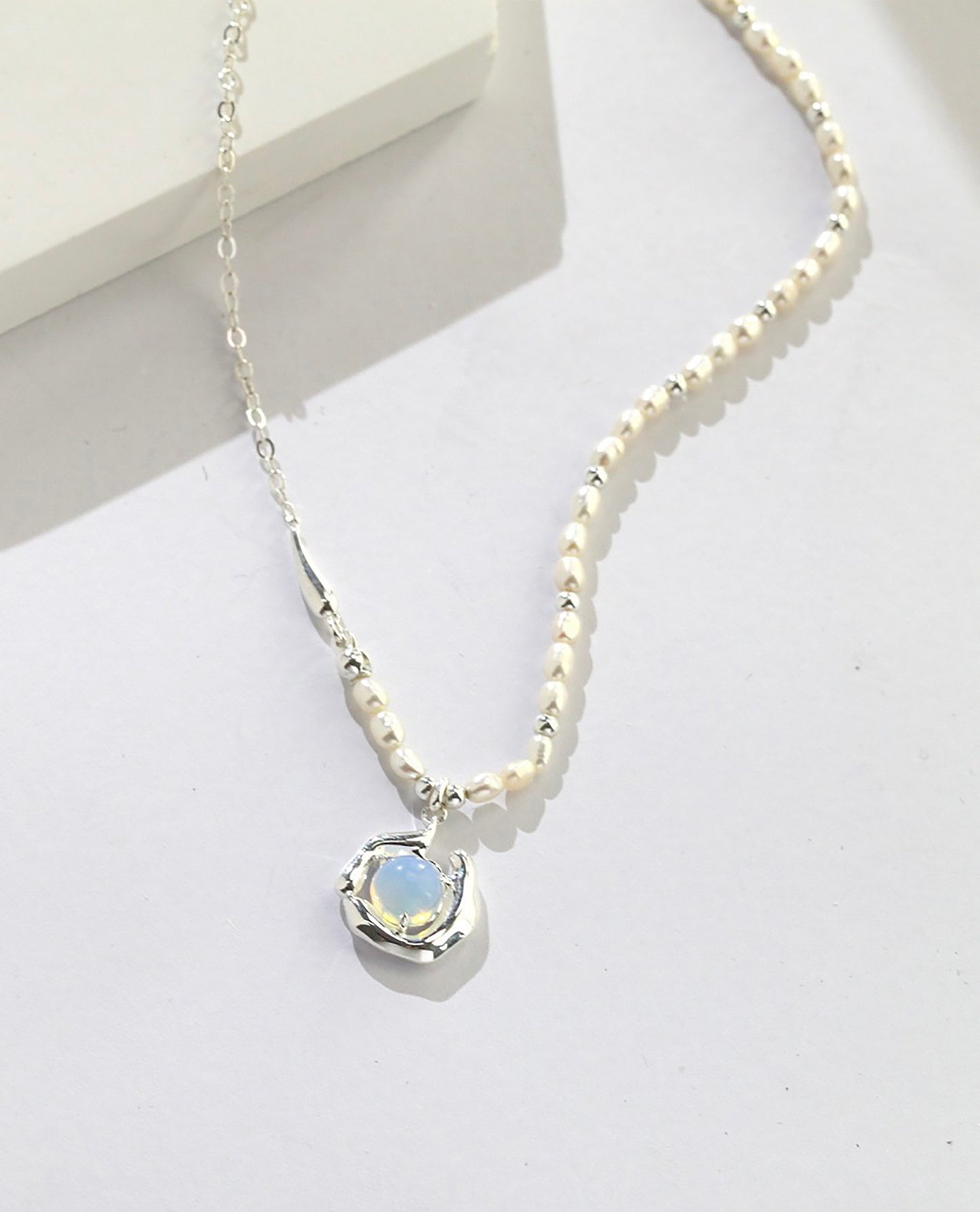 Gold Chain and Pearls With Opal Pendant Necklace