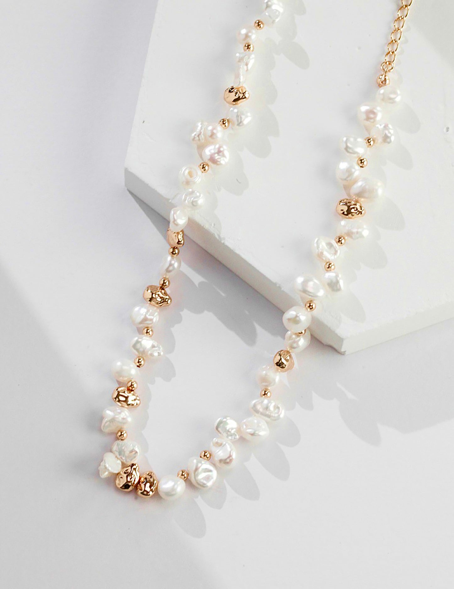 French Style Irregular Freshwater Pearls With 18K Gold Necklace