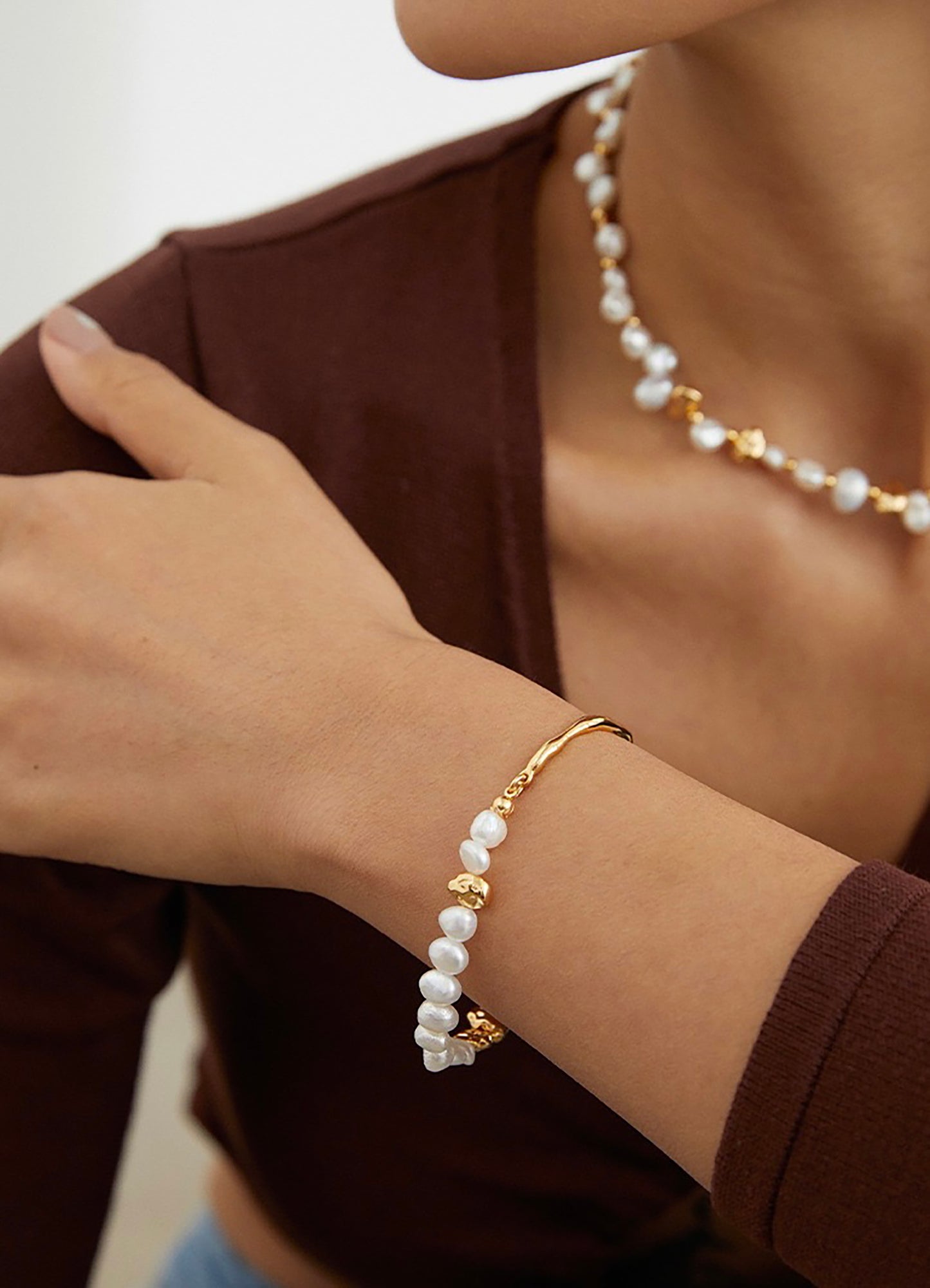 18K Gold Plated Silver With Pearls Bracelet