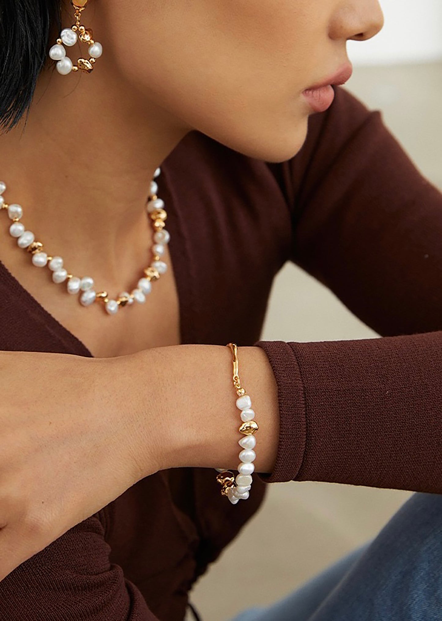 18K Gold Plated Silver With Pearls Bracelet