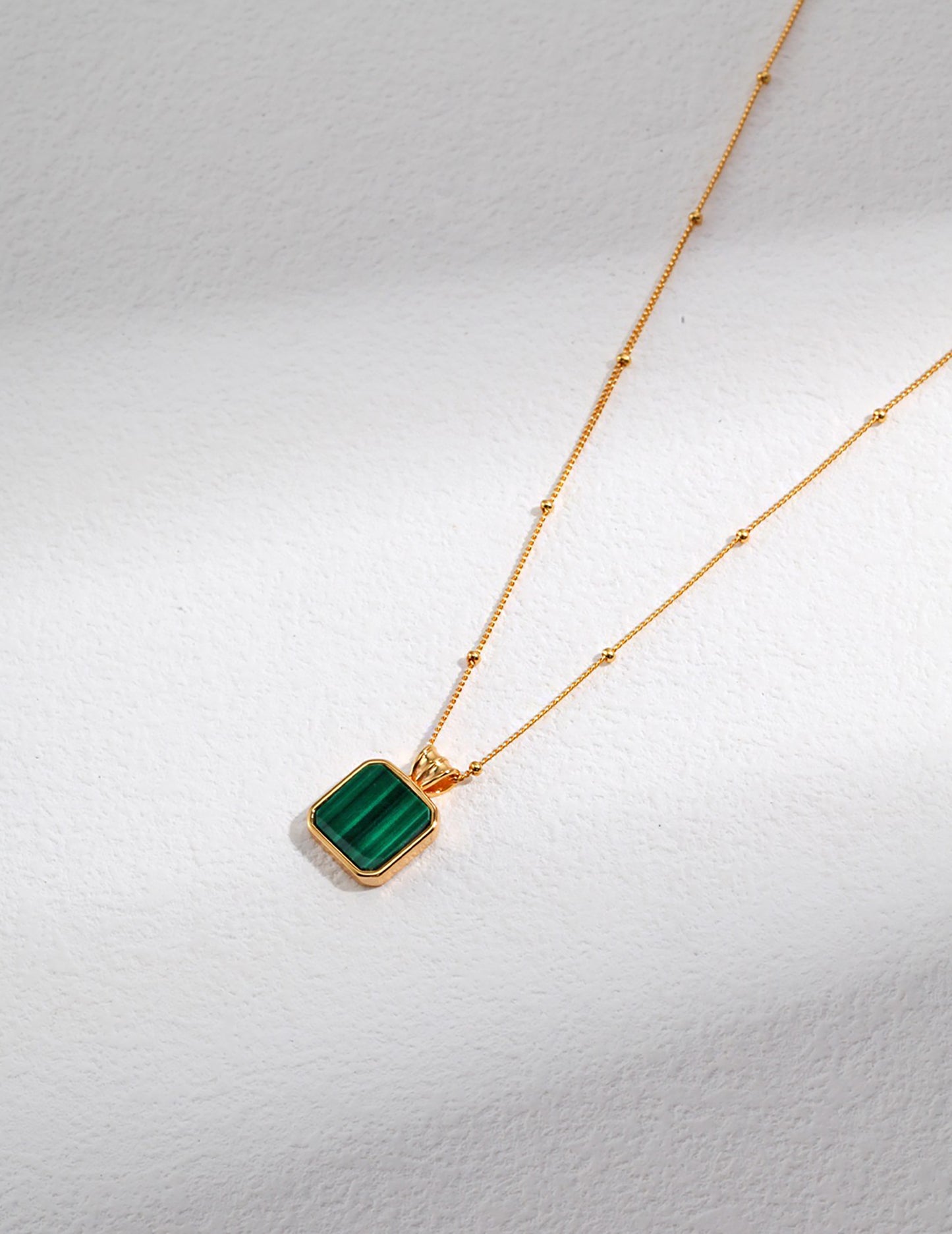 18K Gold Pated Silver With Malachite Pendant Necklace