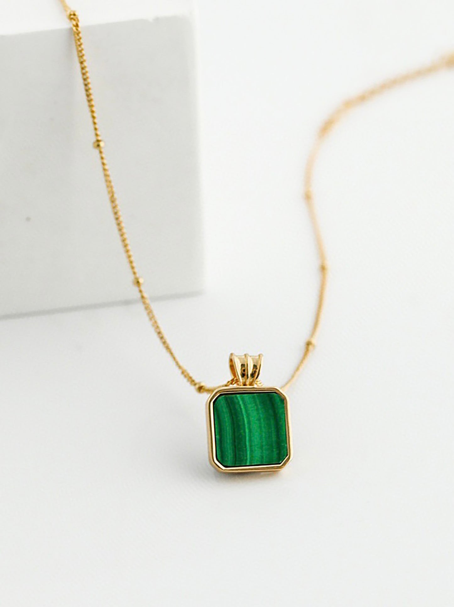 18K Gold Pated Silver With Malachite Pendant Necklace