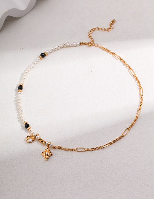 18K Gold Chain and Pearls With Star Pendant Necklace