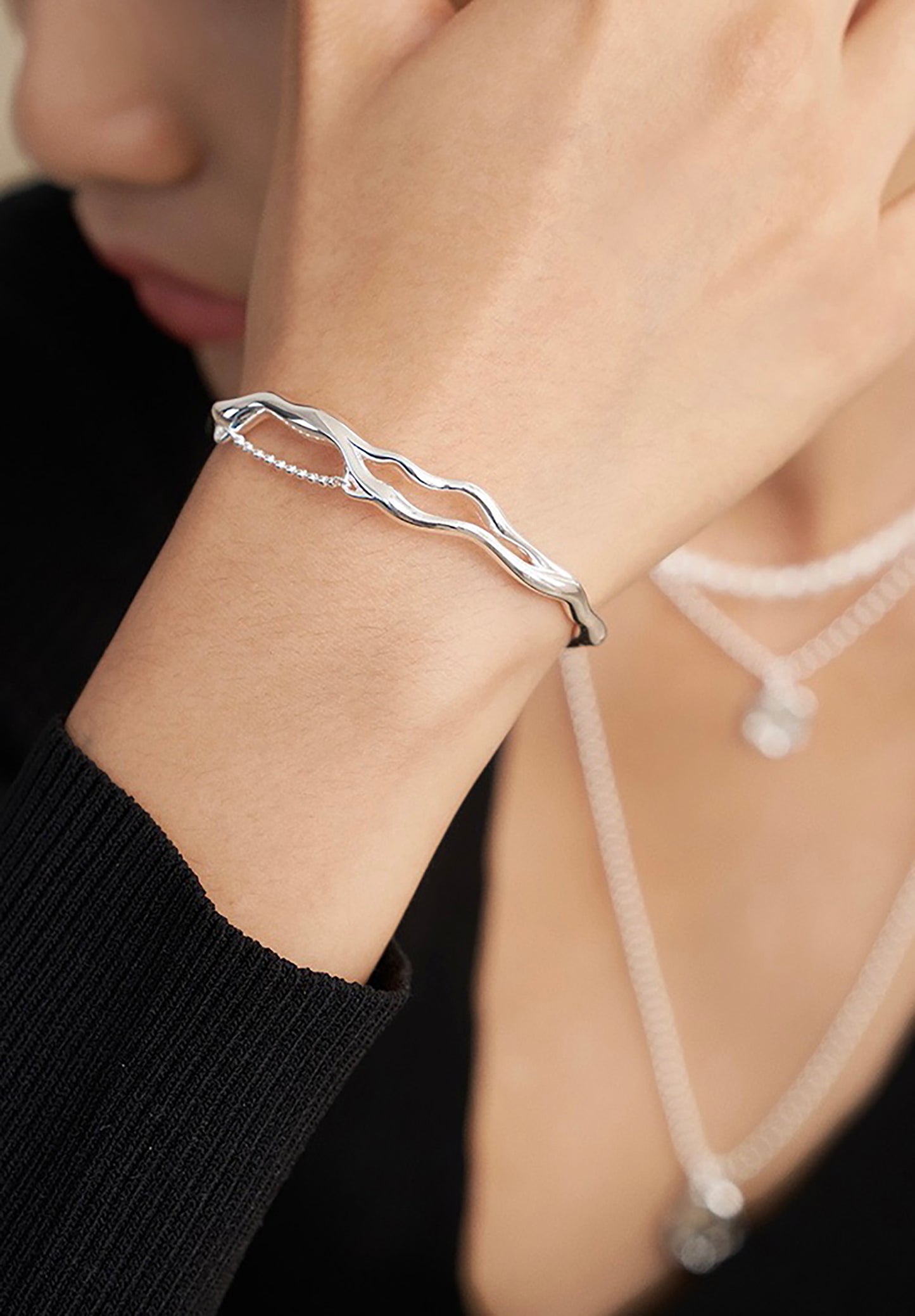 Branch Shaped 925 Sterling Silver Adjustable Bangle