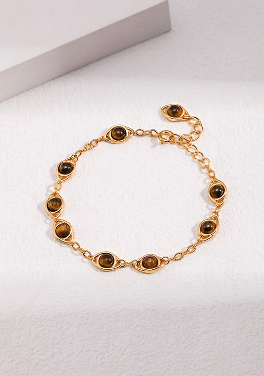 925 Silver Plated Gold With Tigereye Bracelet