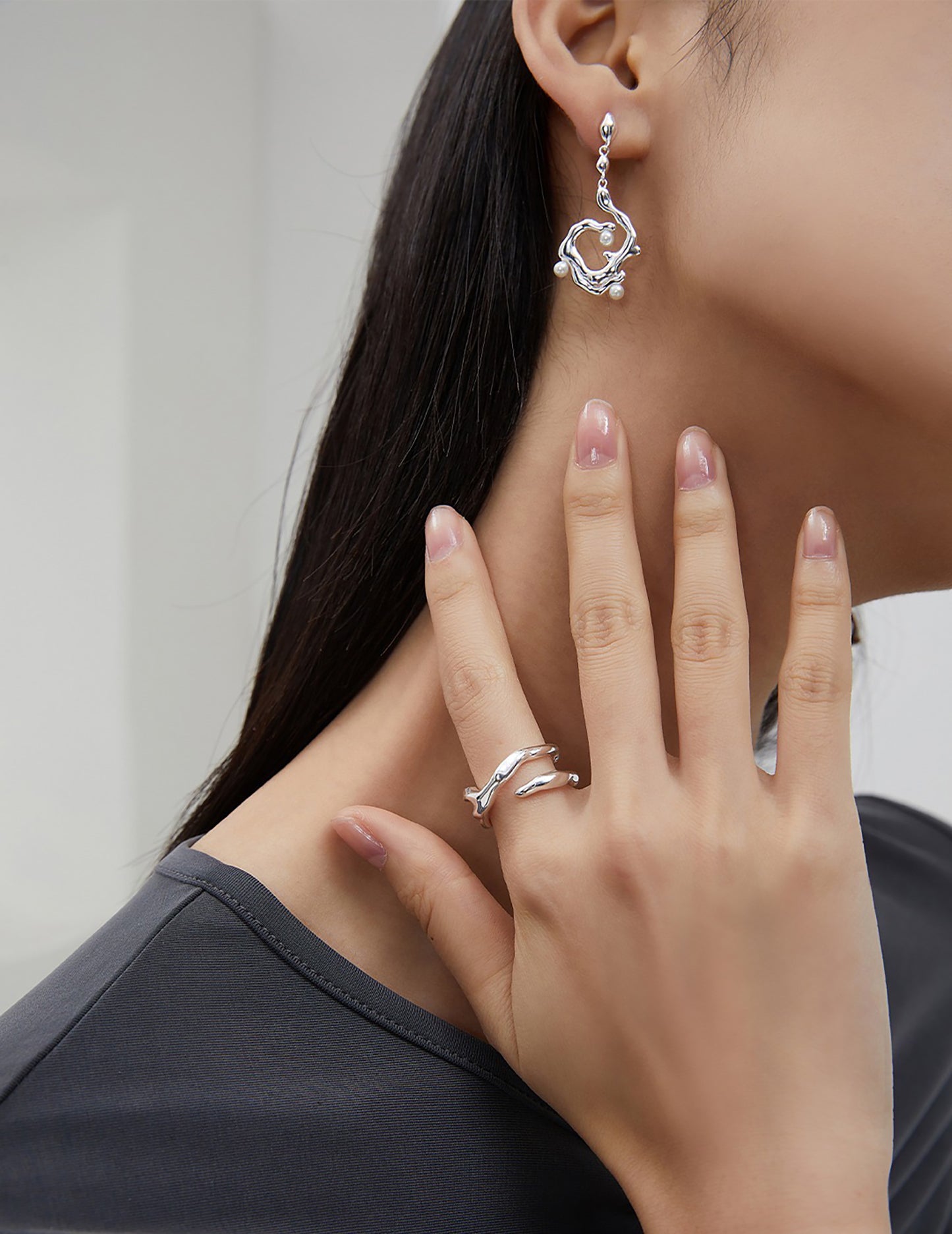 Curled Vine 925 Sterling Silver with Freshwater Pearl Earrings