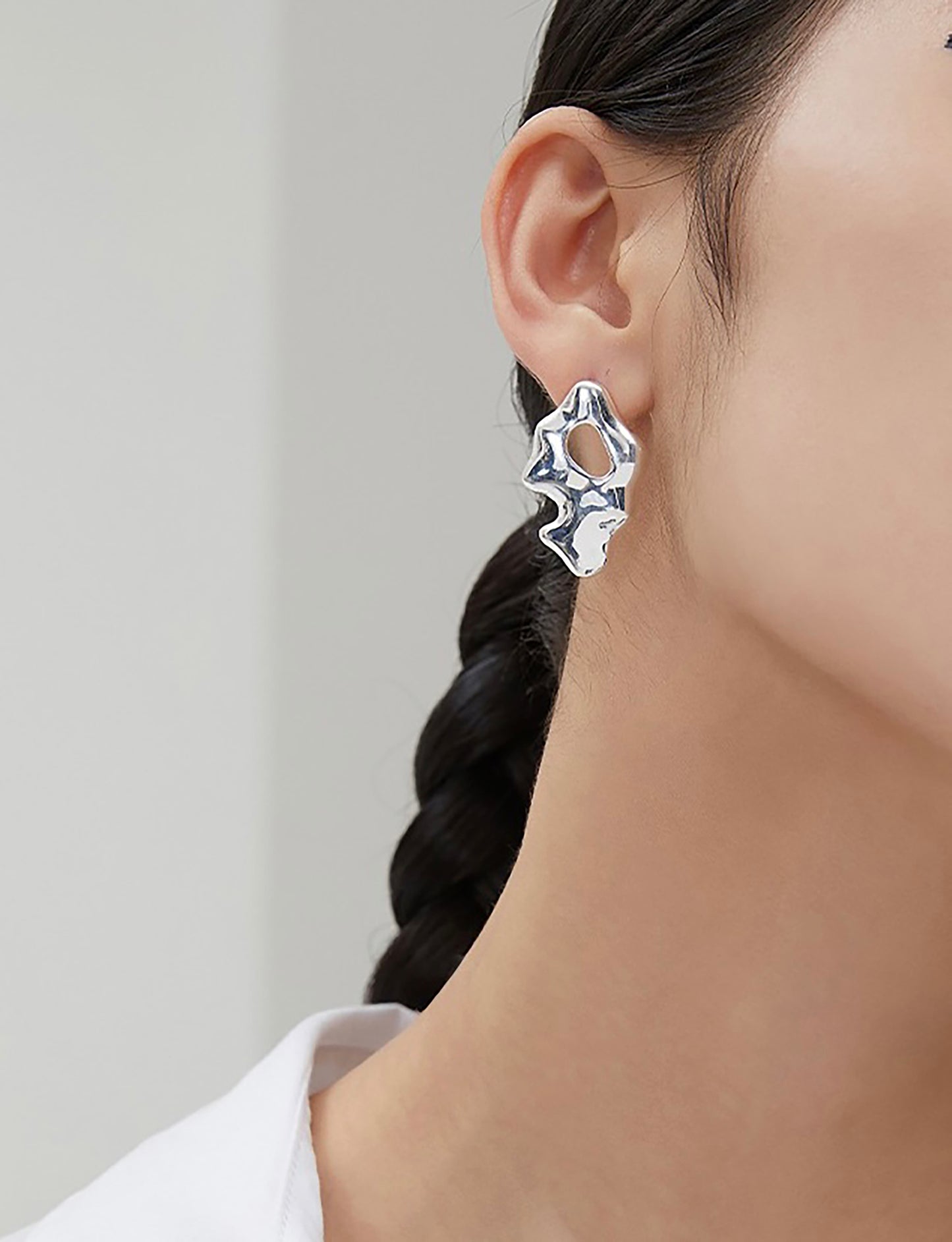 Wave Shaped 925 Silver Unbalance Earrings