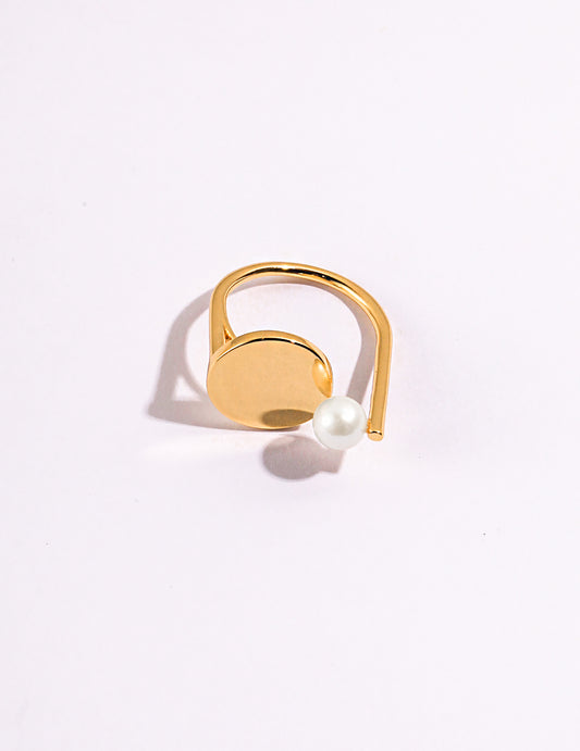 Geometric Shaped 925 Silver With White Pearl Ring