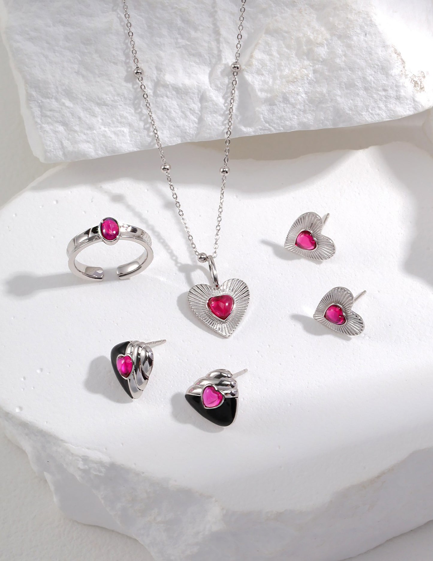 Heart Shape Silver Plated Gold With Red Zircon Earrings