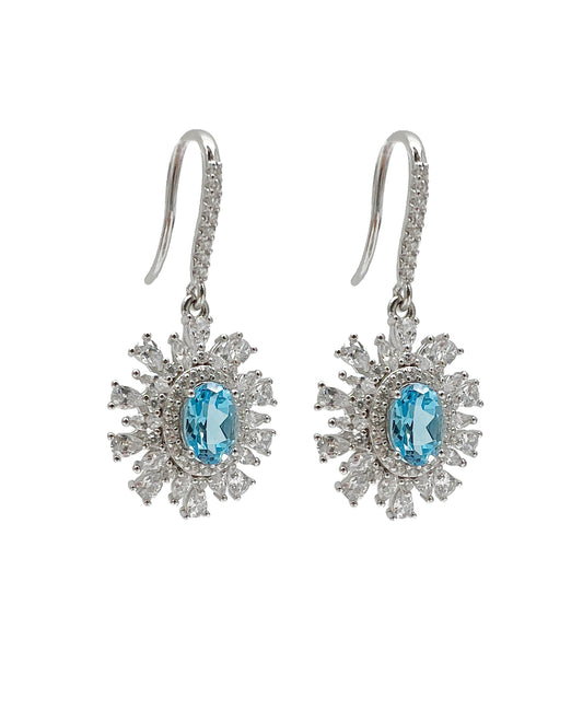 Flower 925 Silver With Topaz Stone Earrings