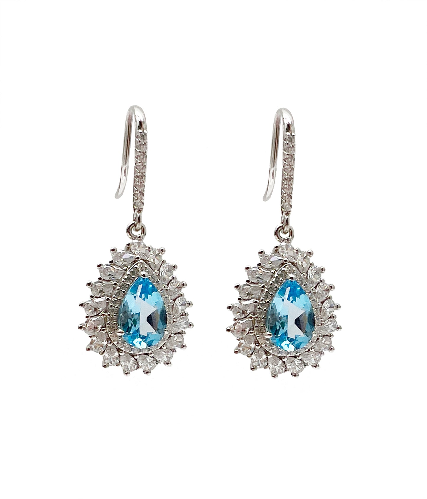 Teardrop Shaped 925 Sterling Silver With Blue Topaz Dangle Earrings