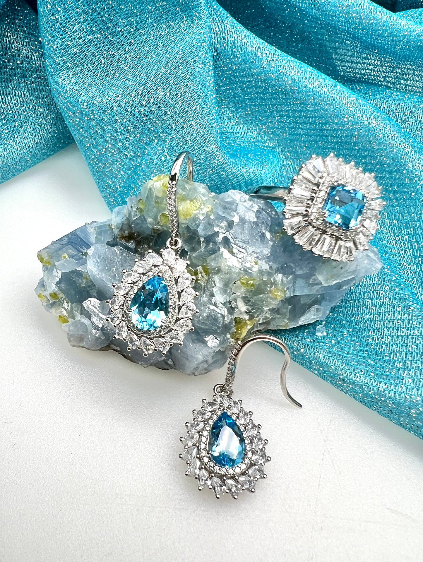 Teardrop Shaped 925 Sterling Silver With Blue Topaz Dangle Earrings