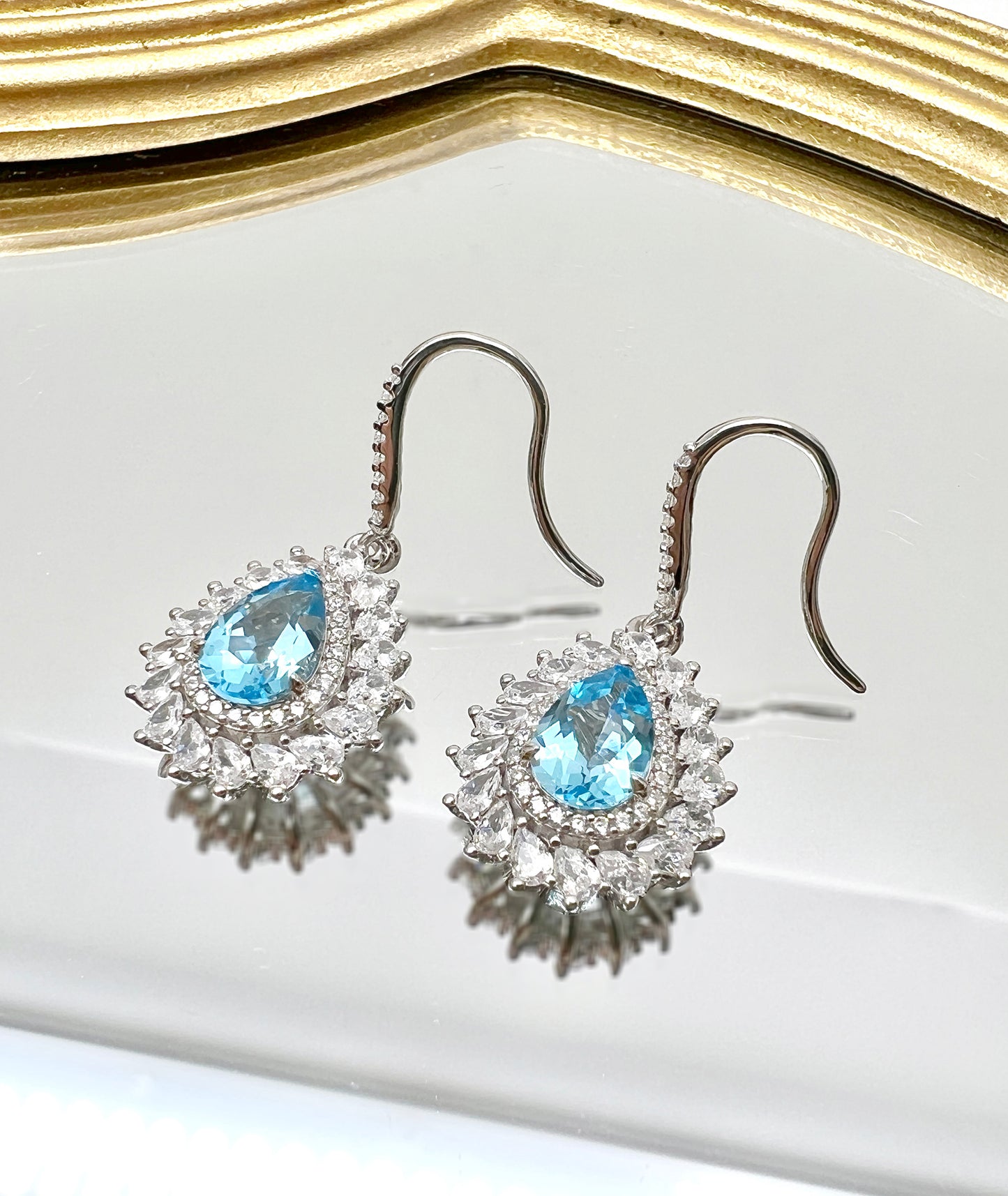 Teardrop Shaped 925 Sterling Silver With Blue Topaz Dangle Earrings