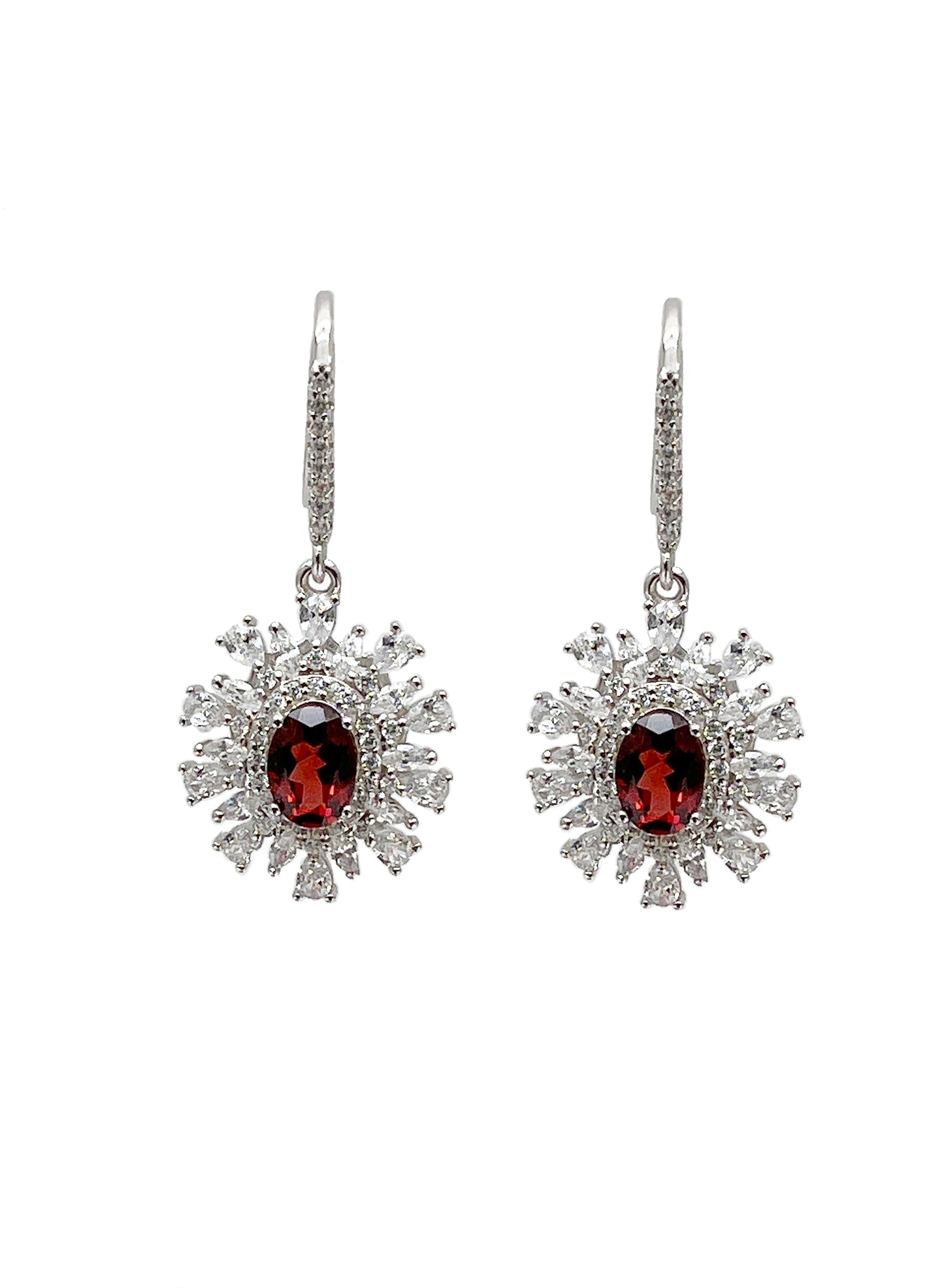 Flower 925 Silver With Garnet Stone Earrings