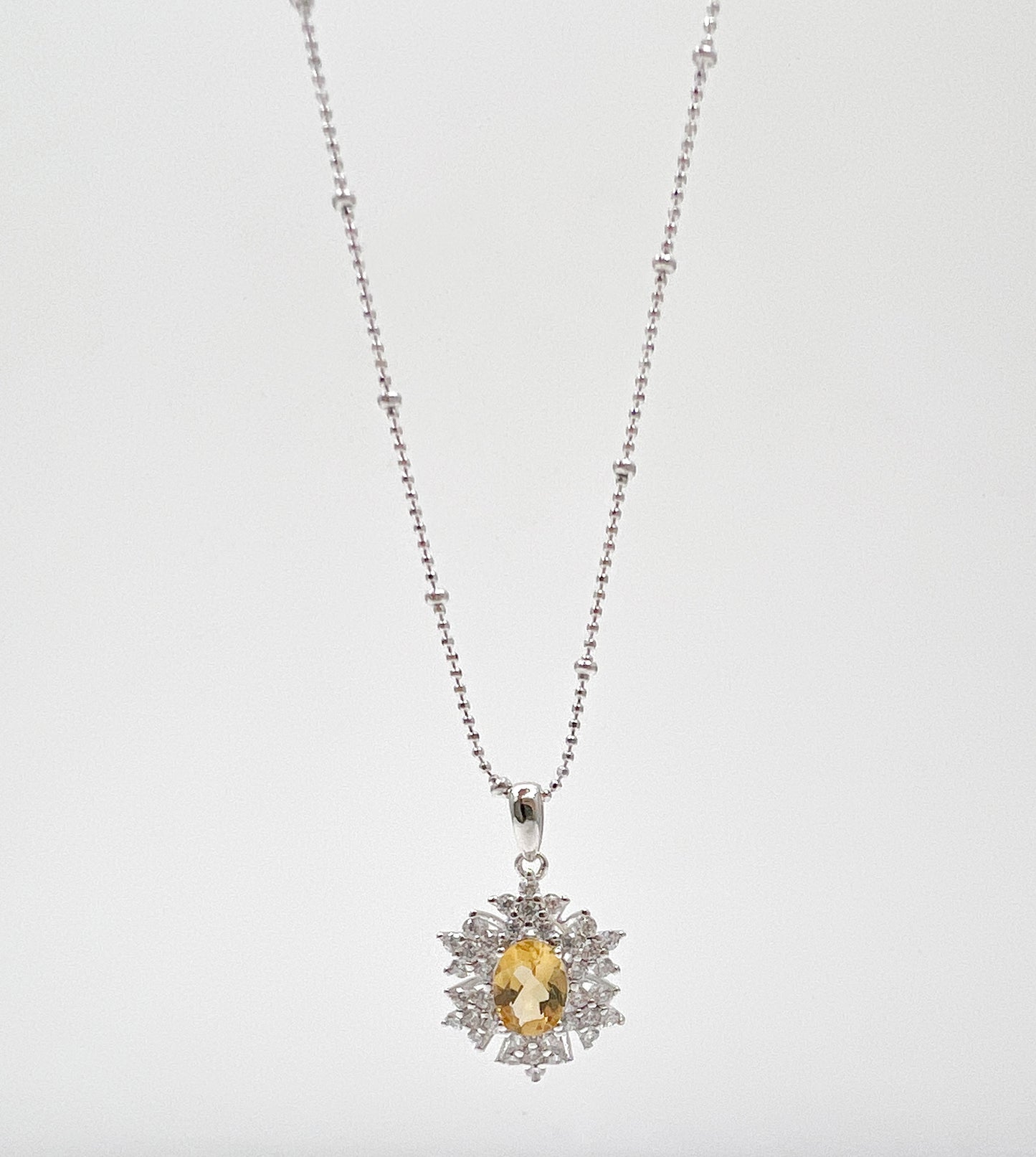 Citrine Stone With Stars Pendant 925 Silver Necklace