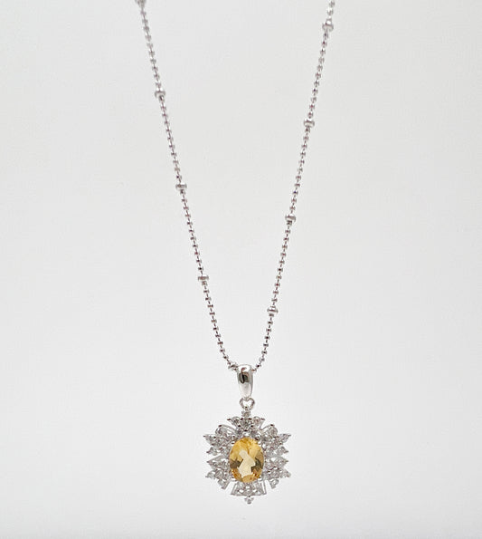 Citrine Stone With Stars Pendant 925 Silver Necklace