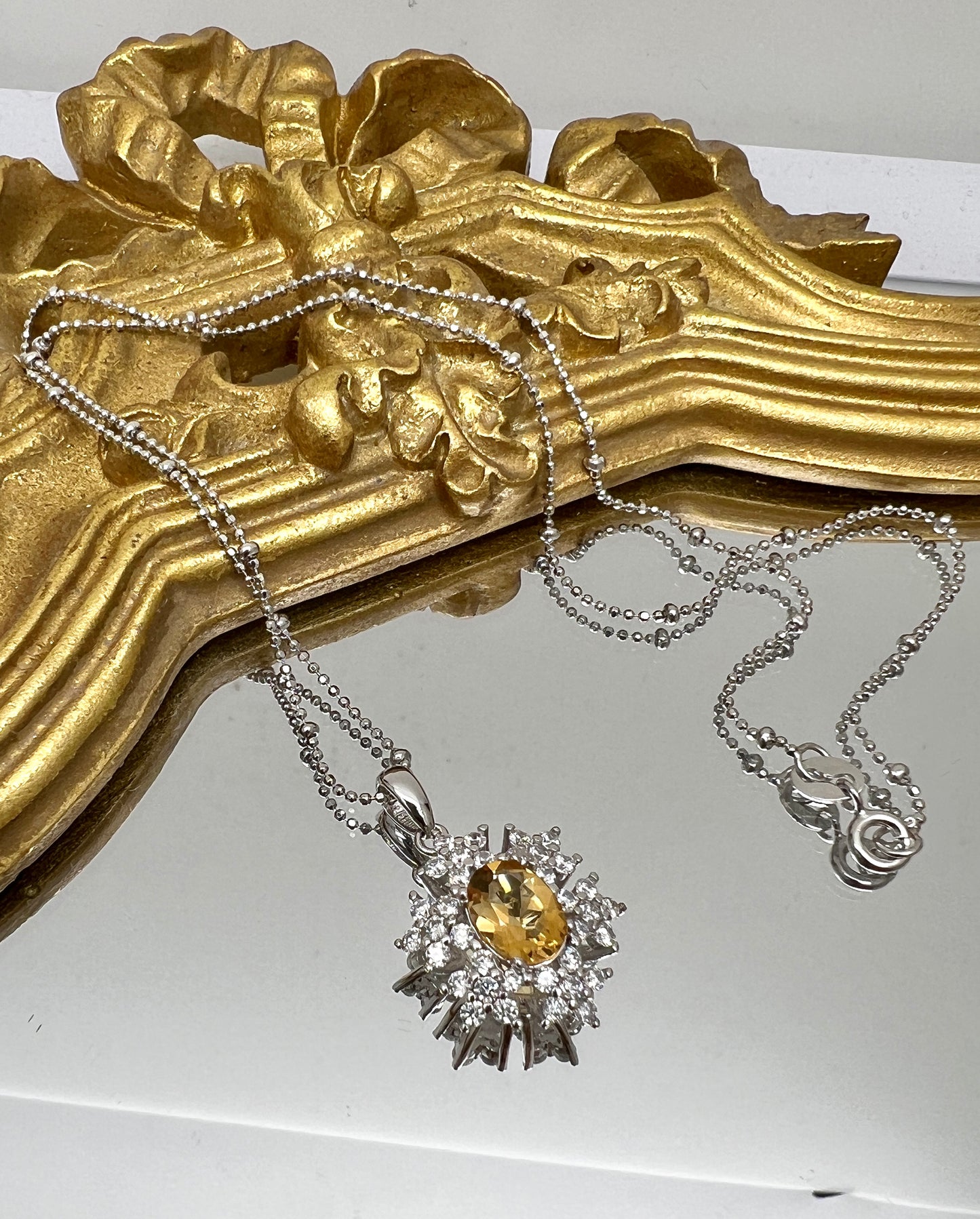 Citrine Stone With Stars Pendant 925 Silver Necklace