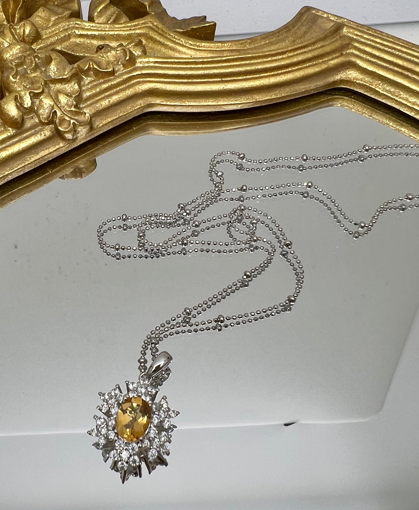 Citrine Stone With Stars Pendant 925 Silver Necklace