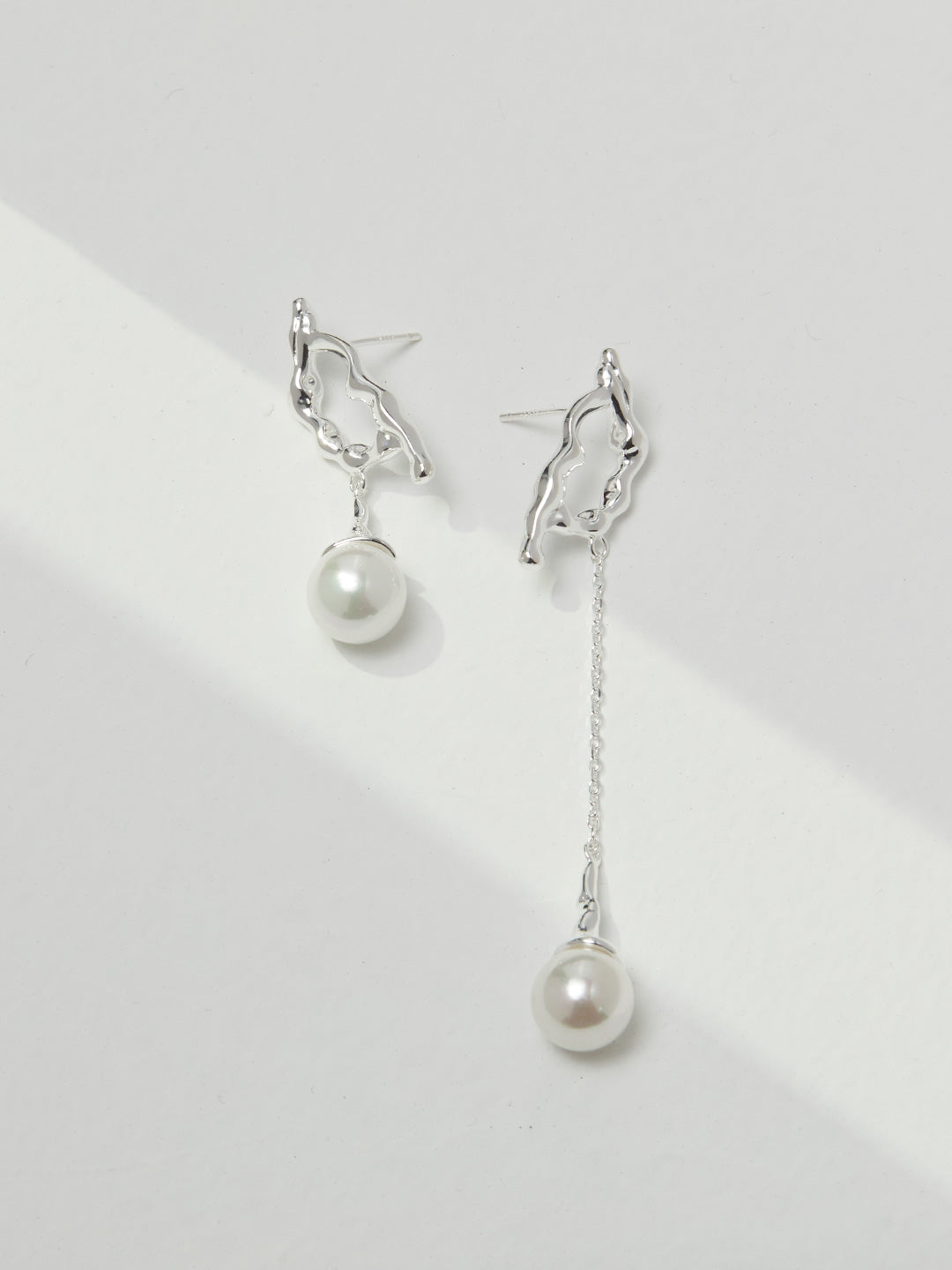 Unbalance 925 Silver With Freshwater Pearls  Drop Earrings