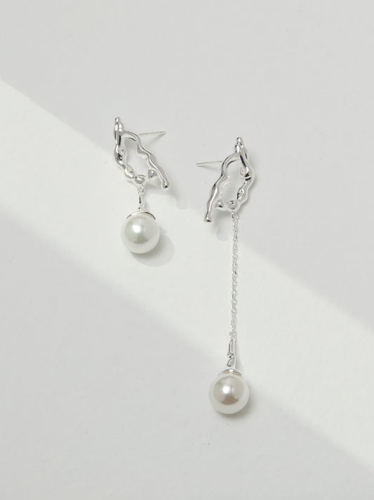 Unbalance 925 Silver With Freshwater Pearls  Drop Earrings
